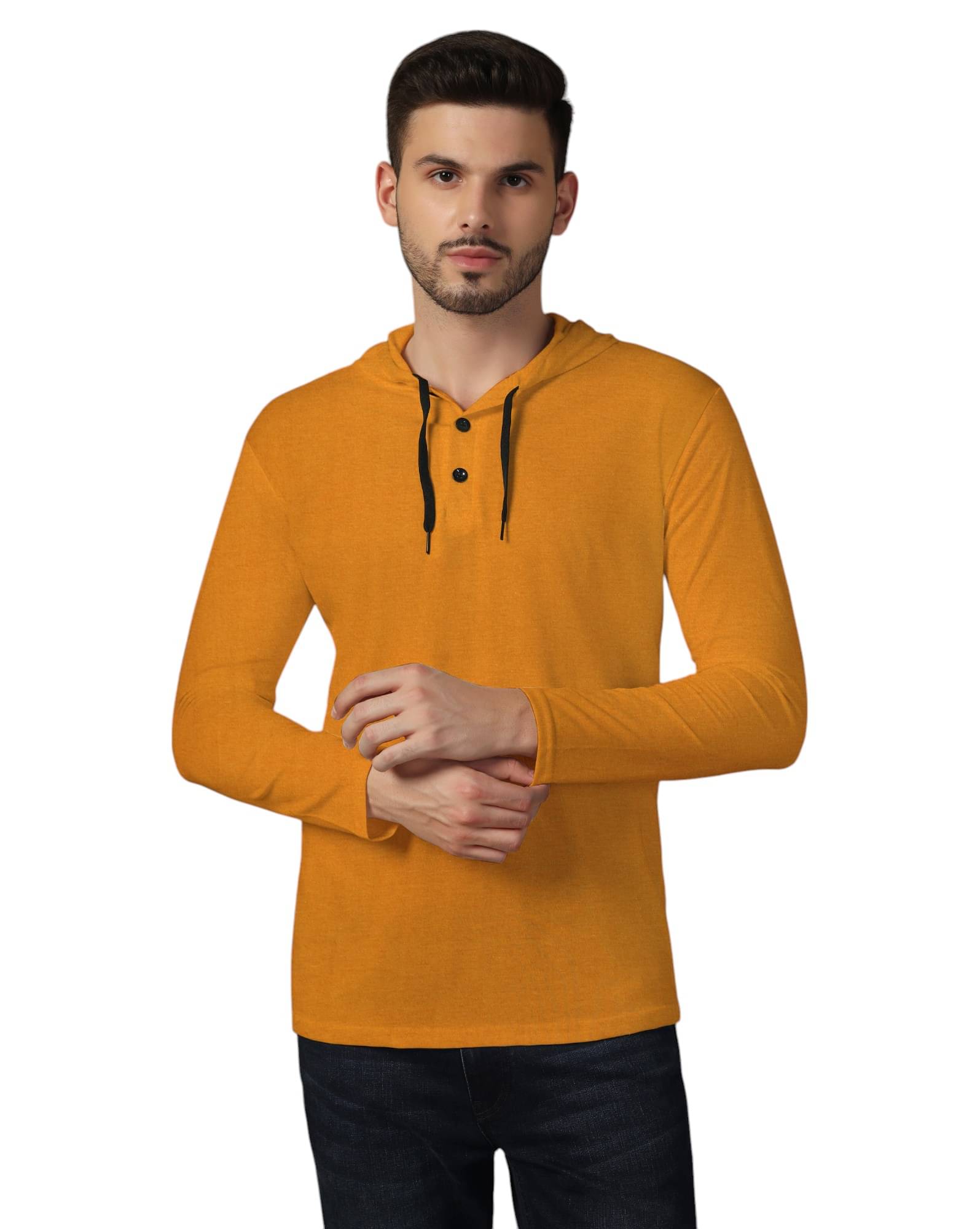     			Beyou Fashion Cotton Blend Regular Fit Solid Full Sleeves Men's Hooded T-Shirt - Gold ( Pack of 1 )