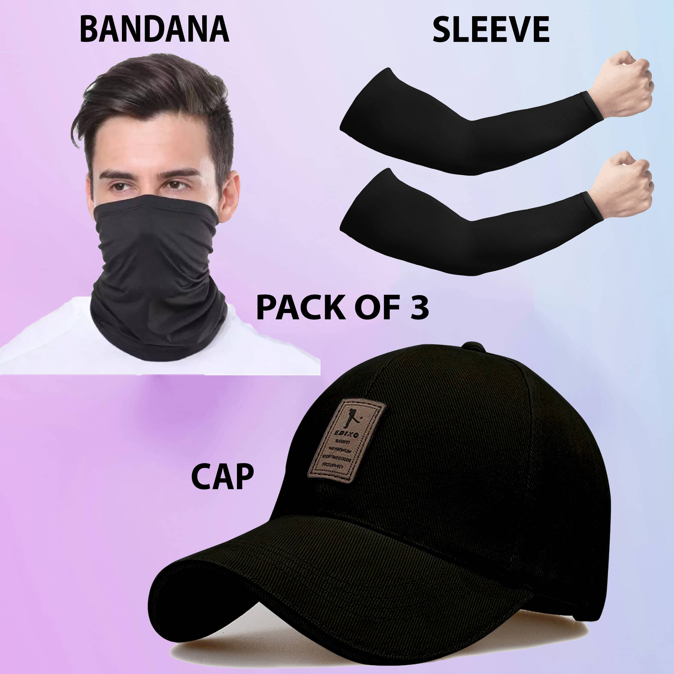     			Bolax Pack of 3 Cotton Men's Cap ( Black )