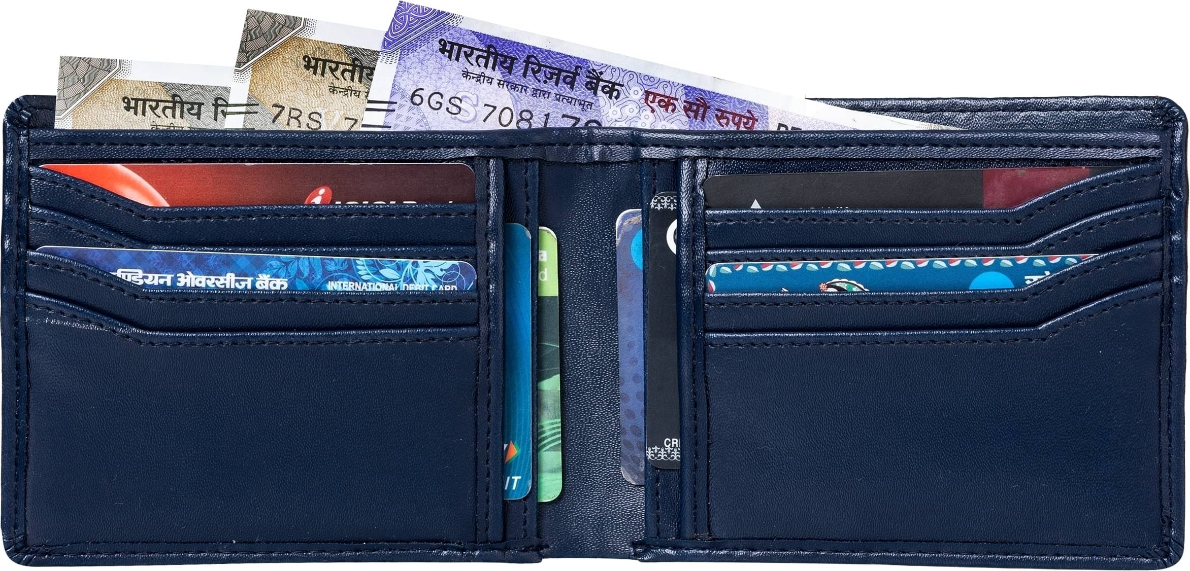     			HIDEFLIX PU Solid Men's Regular Wallet With 10 Slots For Card ( Blue , Pack of 1 )