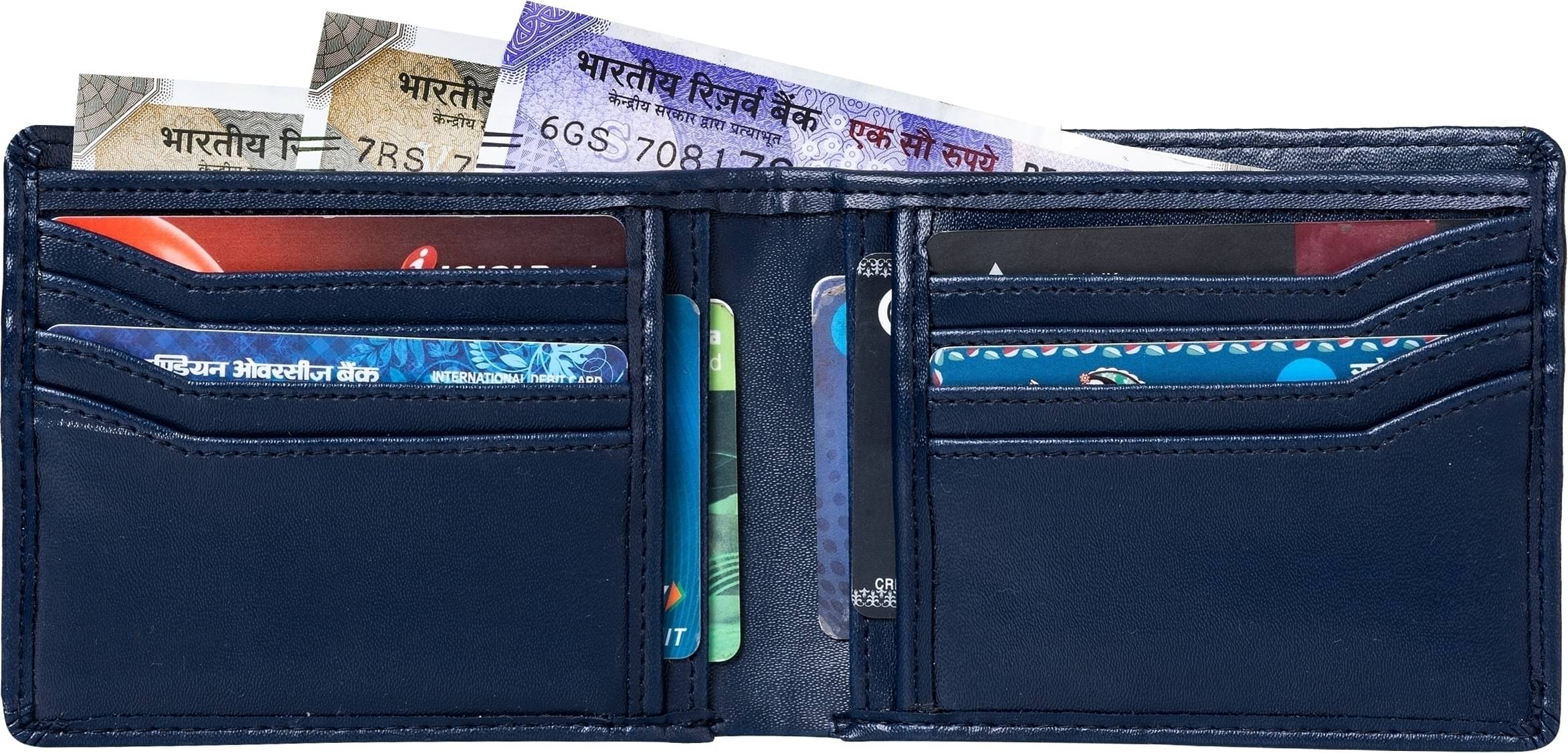     			HIDEFLIX PU Solid Men's Regular Wallet With 10 Slots For Card ( Blue , Pack of 1 )