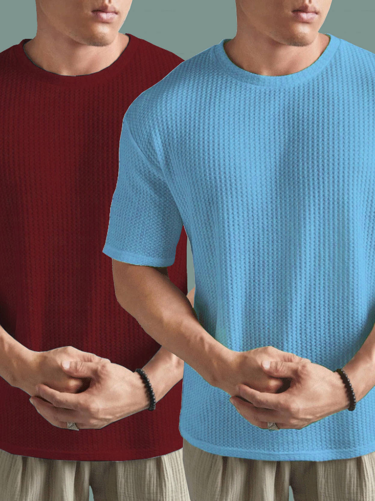 Hushbucks Polyester Regular Fit Self Design Half Sleeves Men's Round T-Shirt - Aqua Blue ( Pack of 2 ) Hushbucks Polyester Regular Fit Self Design Half Sleeves Men's Round T-Shirt - Aqua Blue ( Pack of 2 )