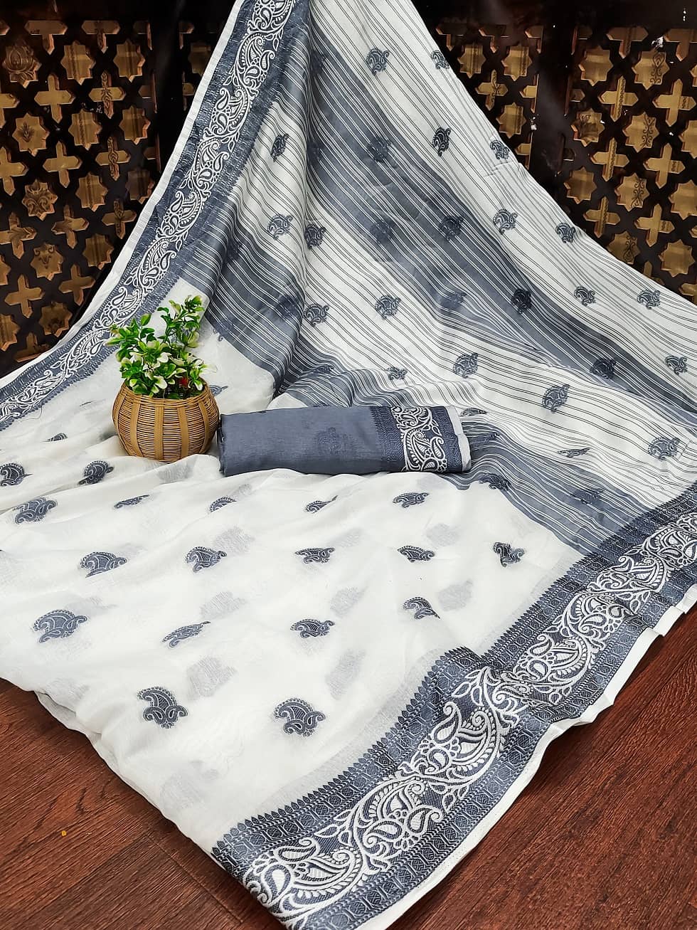 IndShopMart Cotton Silk Printed Saree With Unstitched Blouse Piece ( White ) - Sarees | Buy online on ZillyBuy