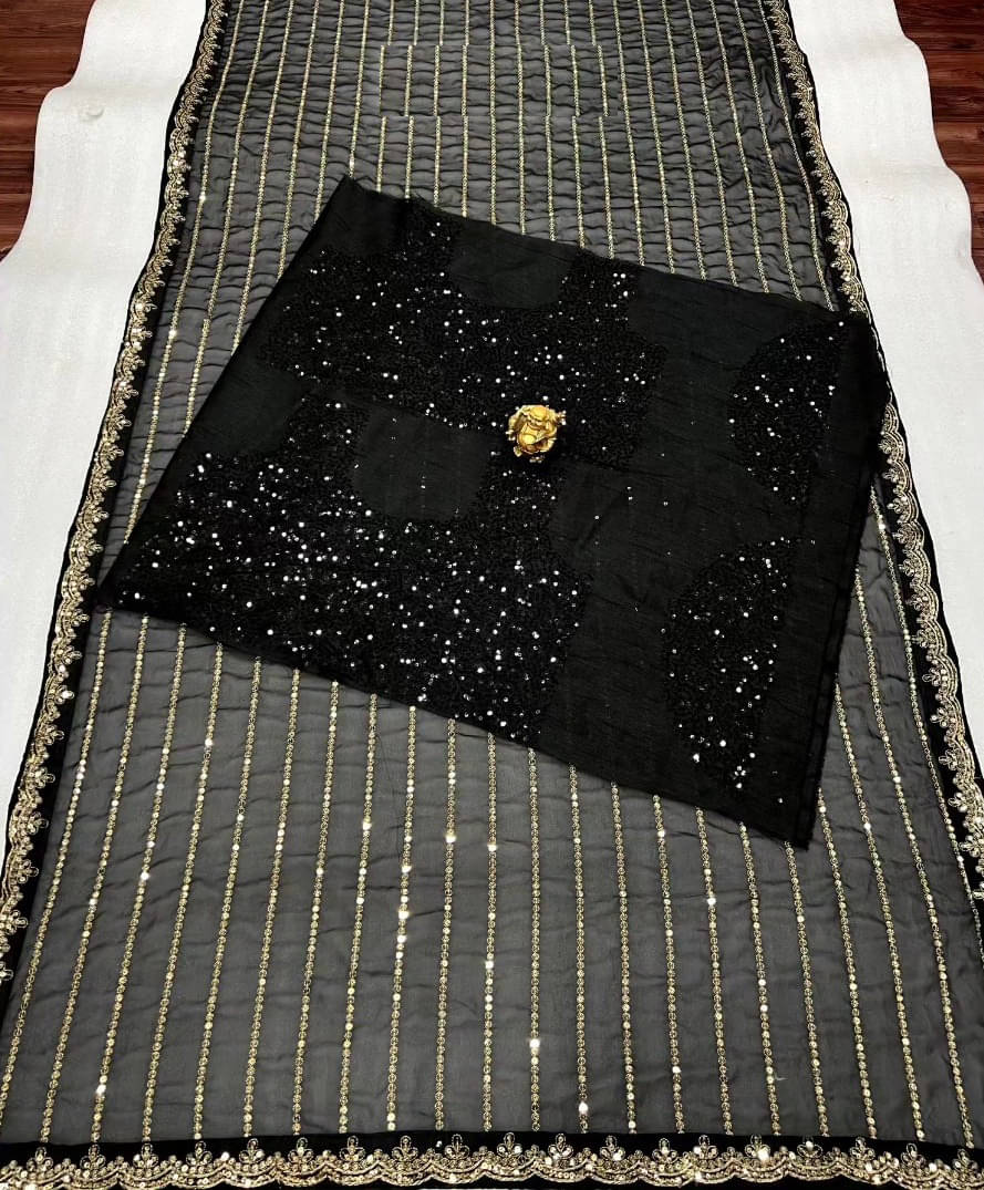     			JULEE Georgette Embellished Saree With Unstitched Blouse Piece ( Black )