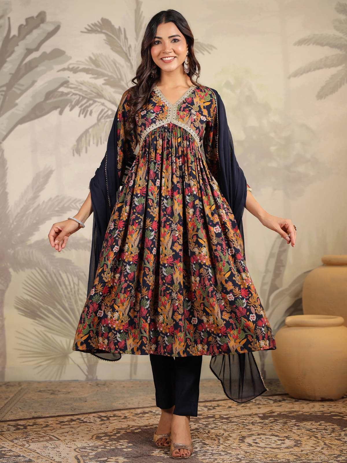 Janasya Chanderi Printed Kurti With Pants Women's Stitched Salwar Suit - Black ( Pack of 1 ) Janasya Chanderi Printed Kurti With Pants Women's Stitched Salwar Suit - Black ( Pack of 1 )