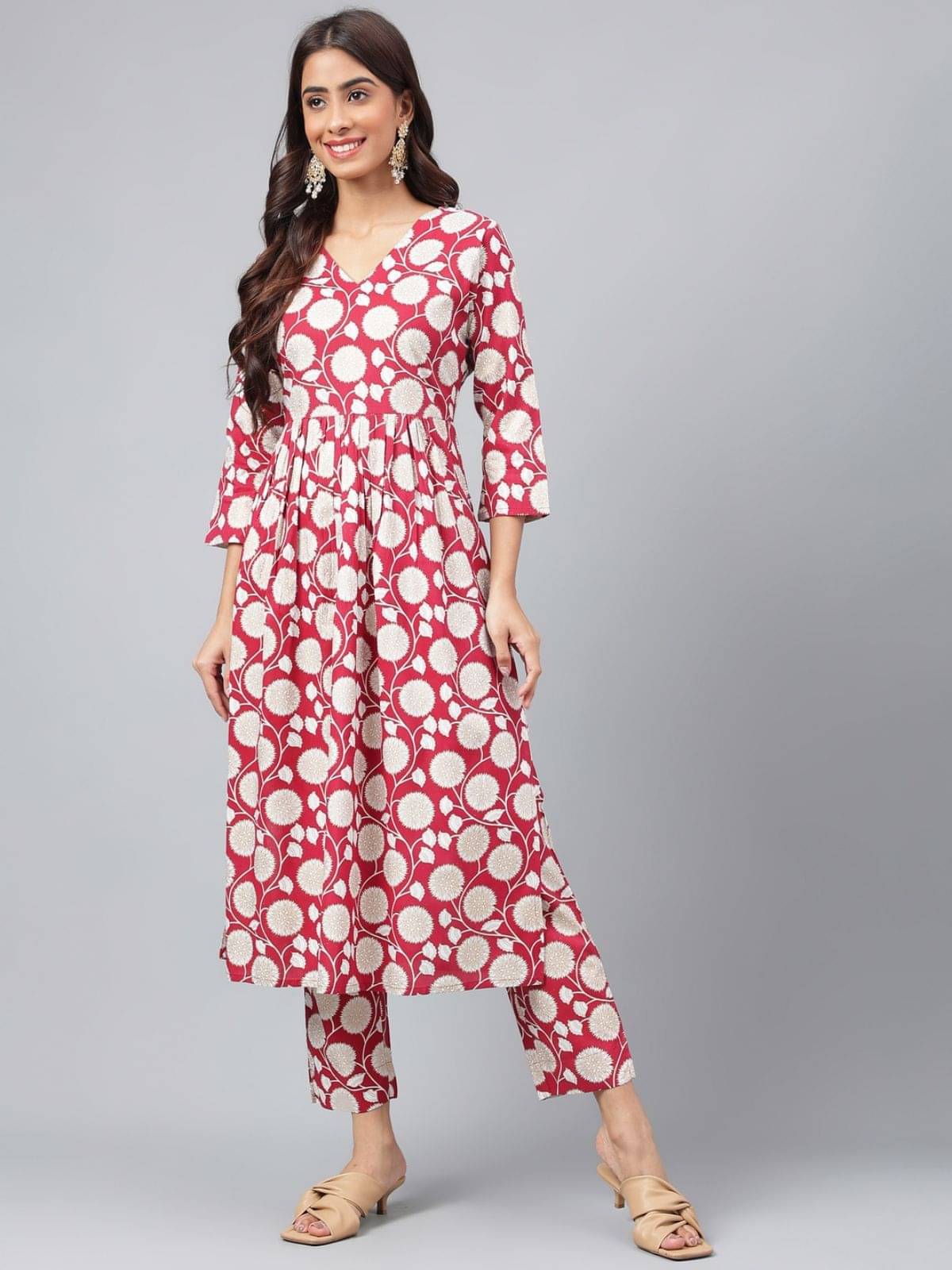 Janasya Cotton Printed Kurti With Pants Women's Stitched Salwar Suit - Maroon ( Pack of 1 ) Janasya Cotton Printed Kurti With Pants Women's Stitched Salwar Suit - Maroon ( Pack of 1 )