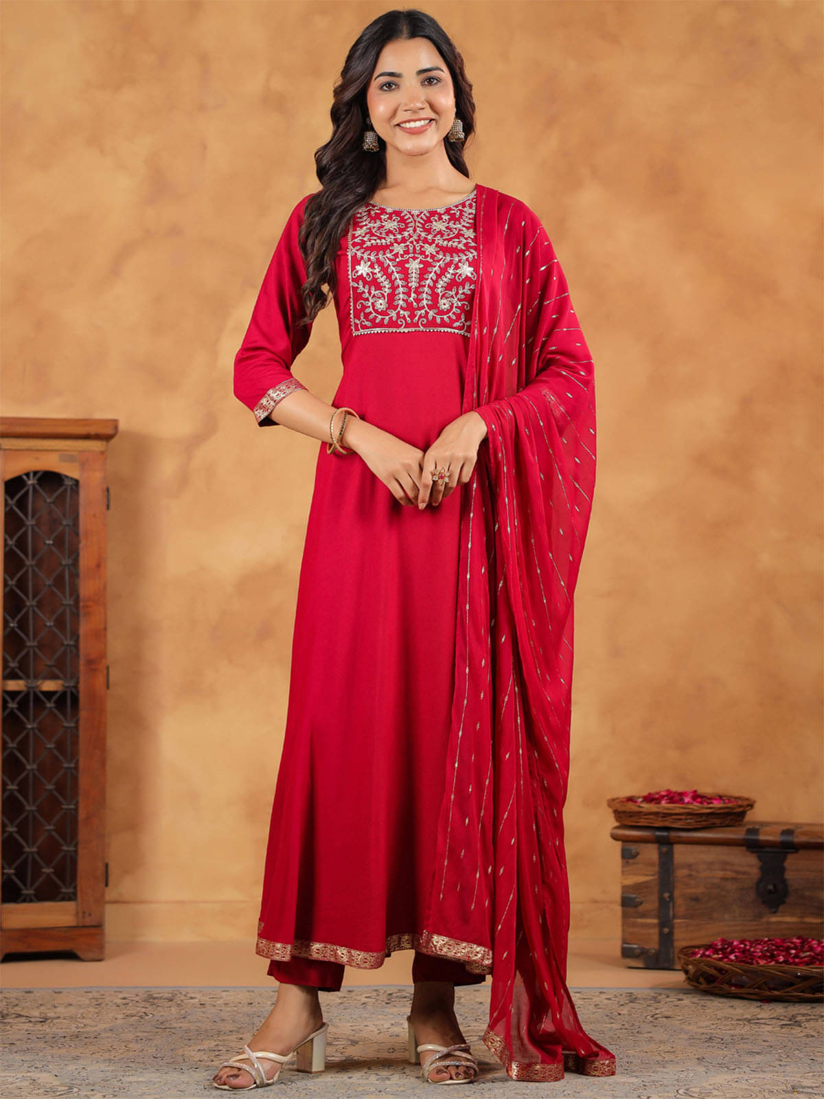 Janasya Rayon Embroidered Kurti With Pants Women's Stitched Salwar Suit - Pink ( Pack of 1 )     			Janasya Rayon Embroidered Kurti With Pants Women's Stitched Salwar Suit - Pink ( Pack of 1 )