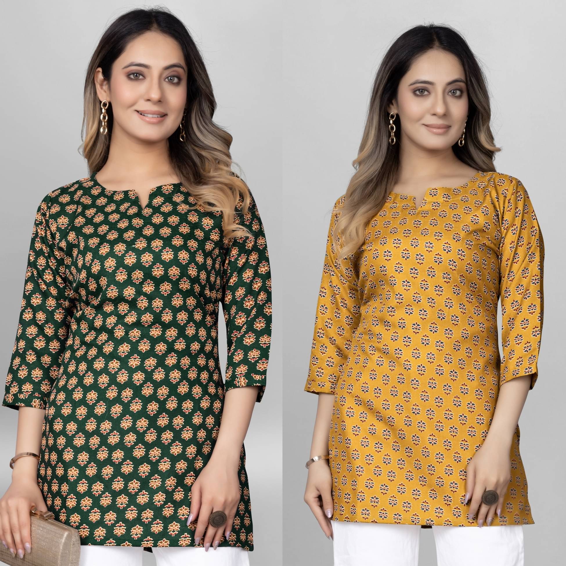 Cotton Blend Short Kurti For Women (Pack of 2) Cotton Blend Short Kurti For Women (Pack of 2)