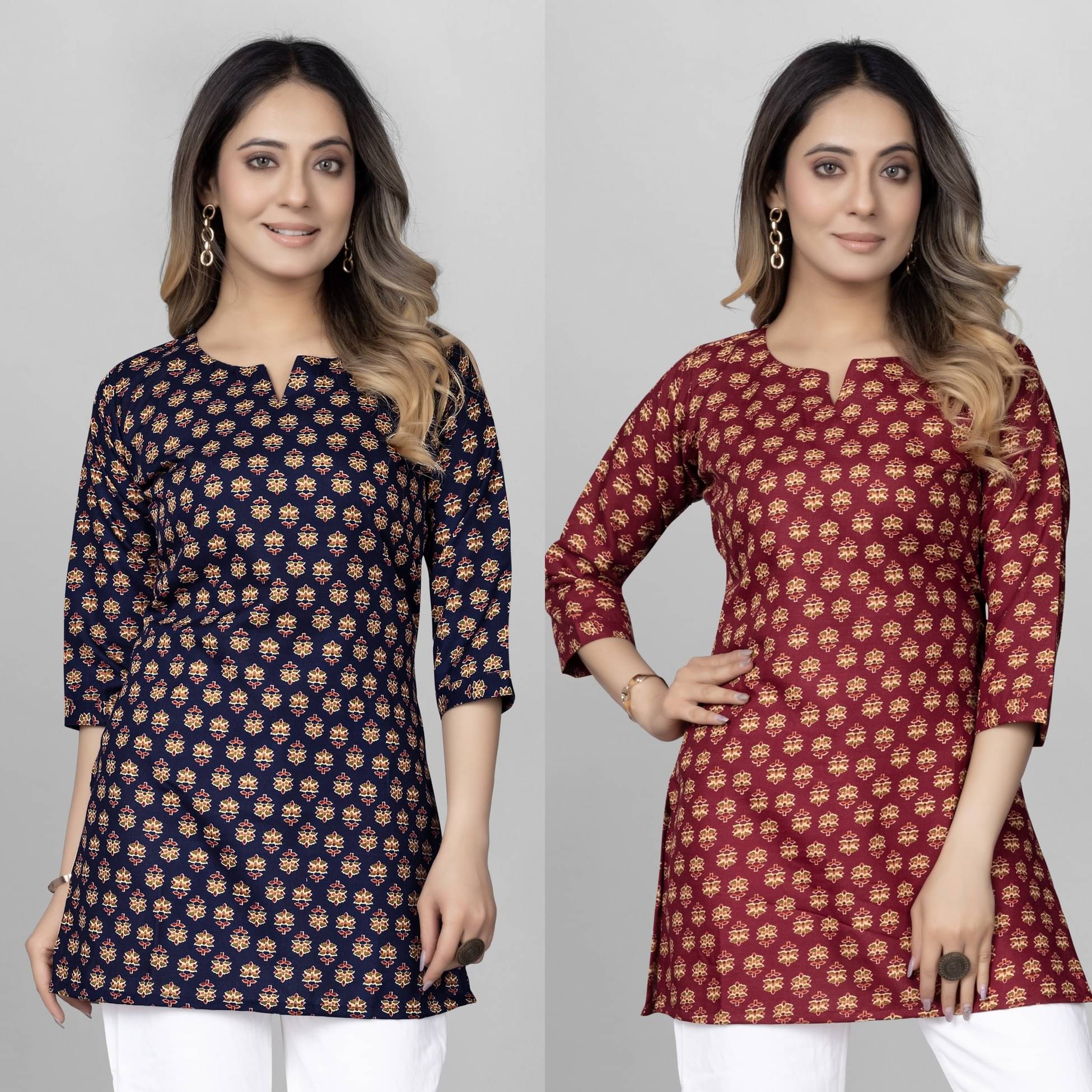 KALAVRITTA Pack of 2 Cotton Blend Printed Straight Women's Kurti - ( Multicoloured ) KALAVRITTA Pack of 2 Cotton Blend Printed Straight Women's Kurti - ( Multicoloured )