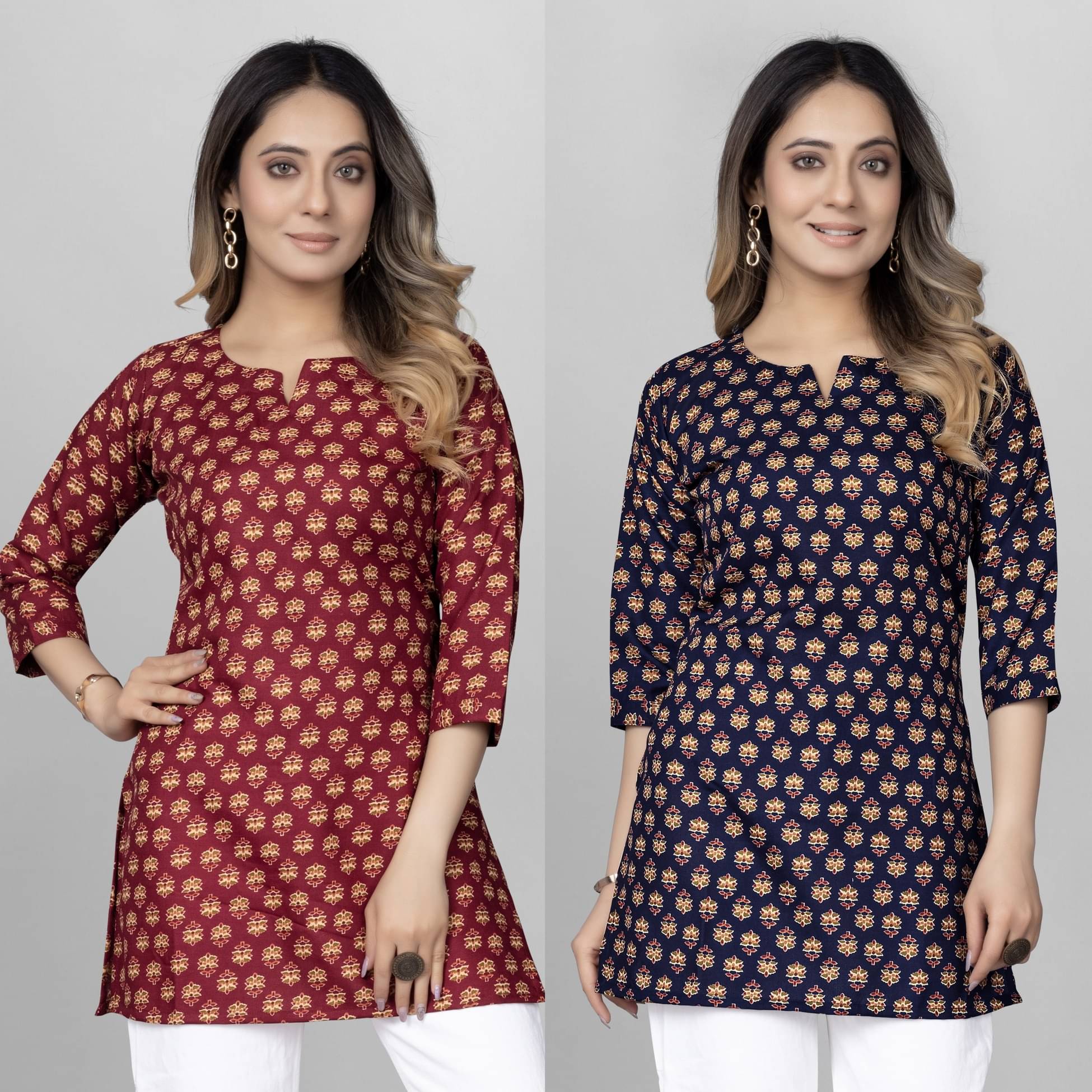 KALAVRITTA Pack of 2 Cotton Blend Printed Straight Women's Kurti - ( Multicolor ) KALAVRITTA Pack of 2 Cotton Blend Printed Straight Women's Kurti - ( Multicolor )
