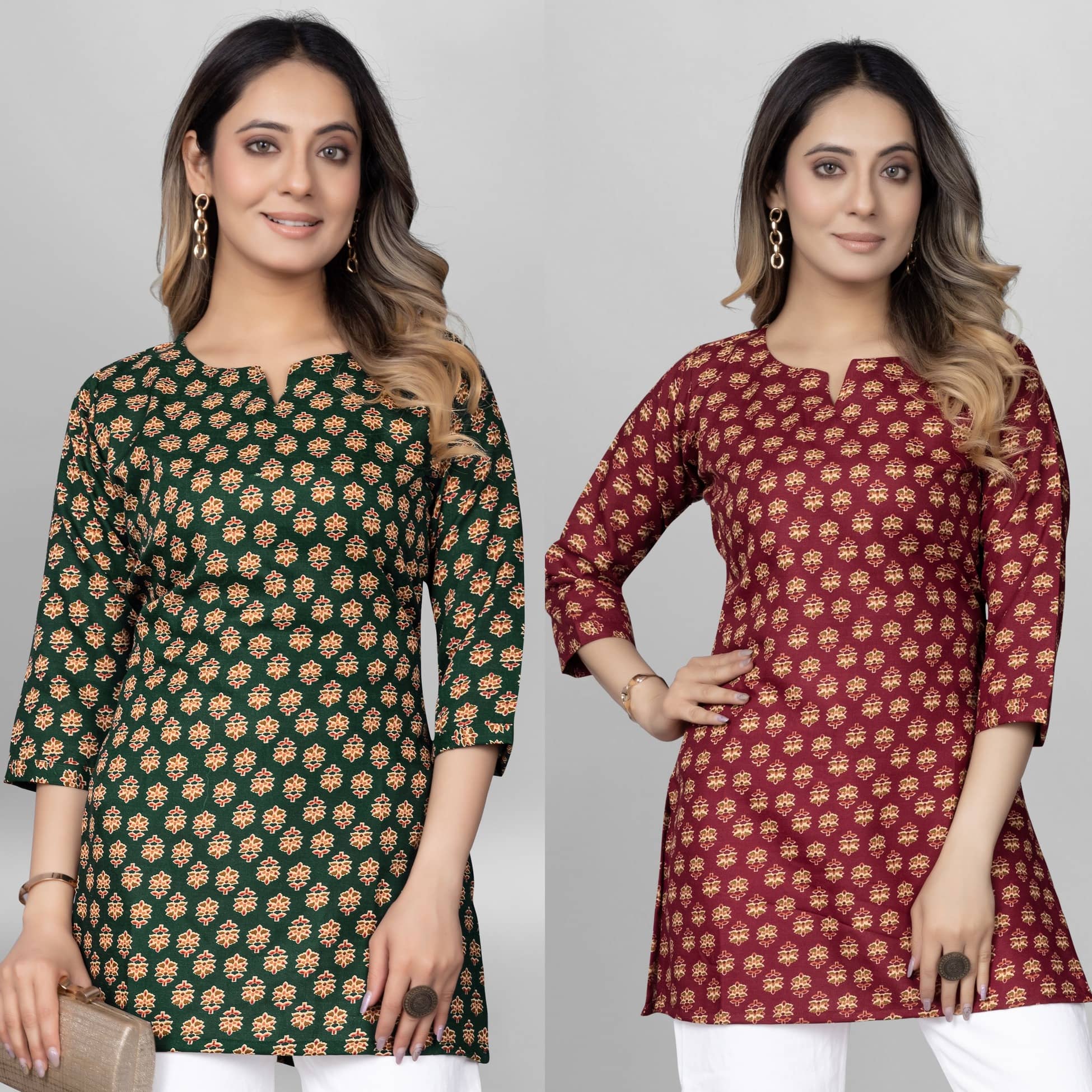Cotton Blend Short Kurti For Women (Pack of 2) - Kurtis, Tunics | Buy online on ZillyBuy