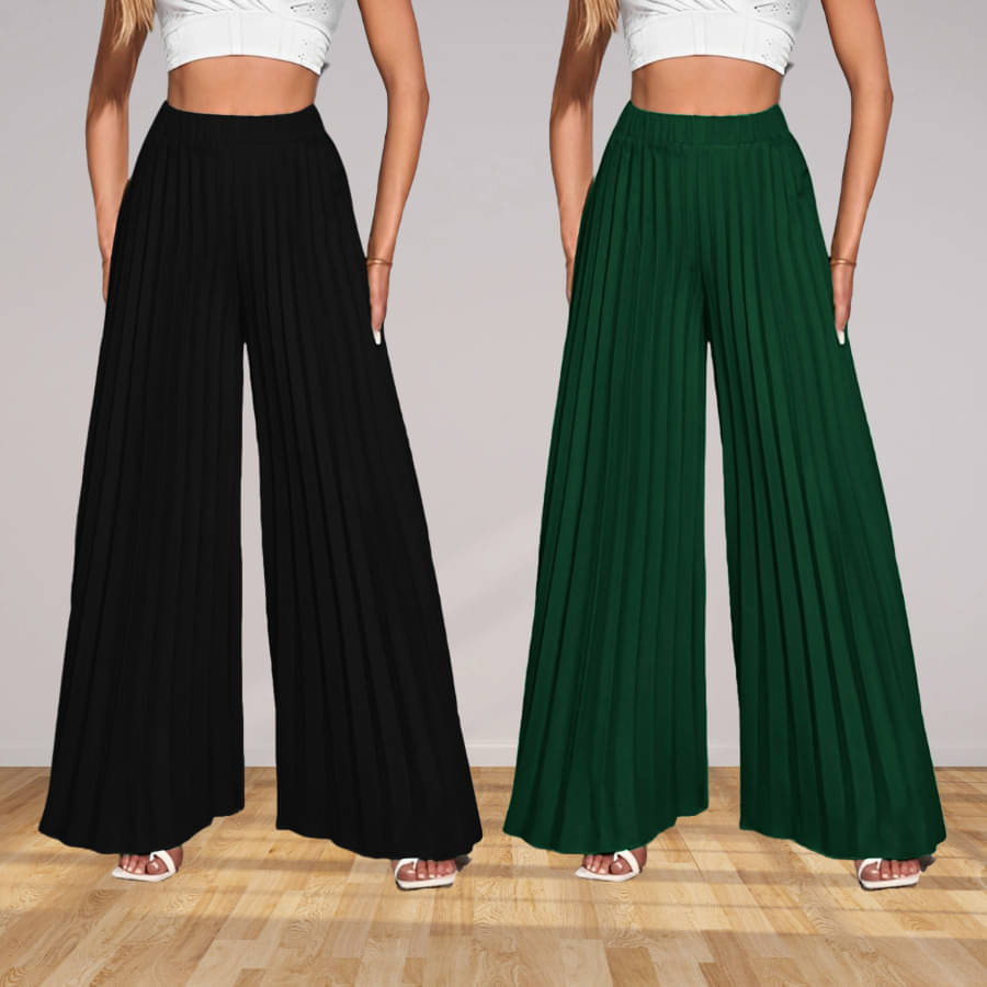Kintu Parantu Pack of 2 Polyester Straight Women's Palazzos ( Multicolor 2 ) Kintu Parantu Pack of 2 Polyester Straight Women's Palazzos ( Multicolor 2 )