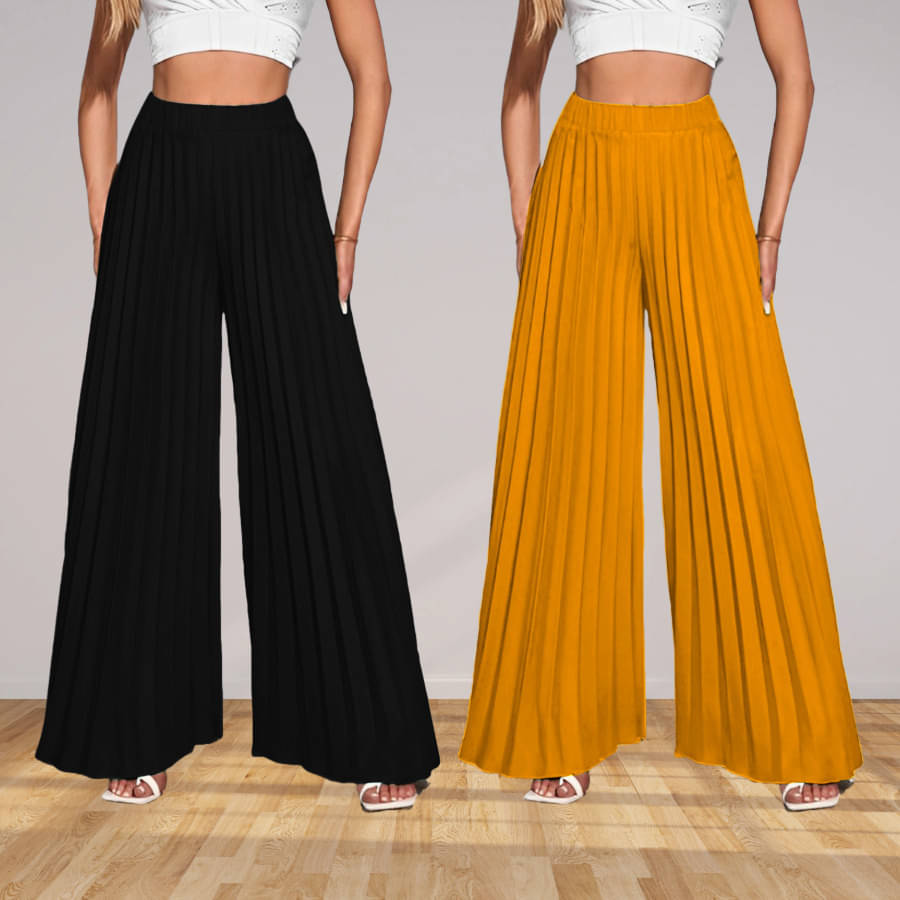    			Kintu Parantu Pack of 2 Polyester Straight Women's Palazzos ( Multicolor 3 )