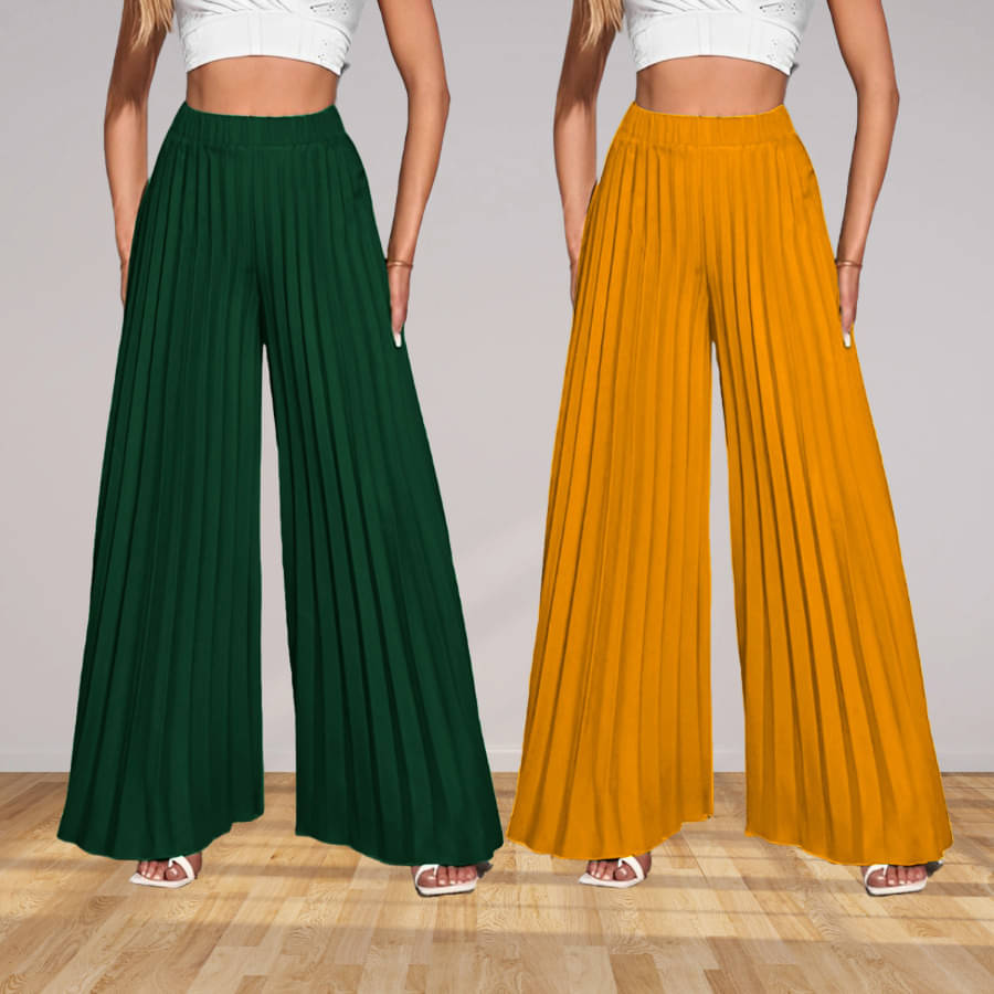 Kintu Parantu Pack of 2 Polyester Straight Women's Palazzos ( Multicolor 6 ) Kintu Parantu Pack of 2 Polyester Straight Women's Palazzos ( Multicolor 6 )