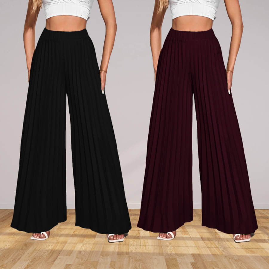     			Kintu Parantu Pack of 2 Polyester Straight Women's Palazzos ( Multicolor 4 )