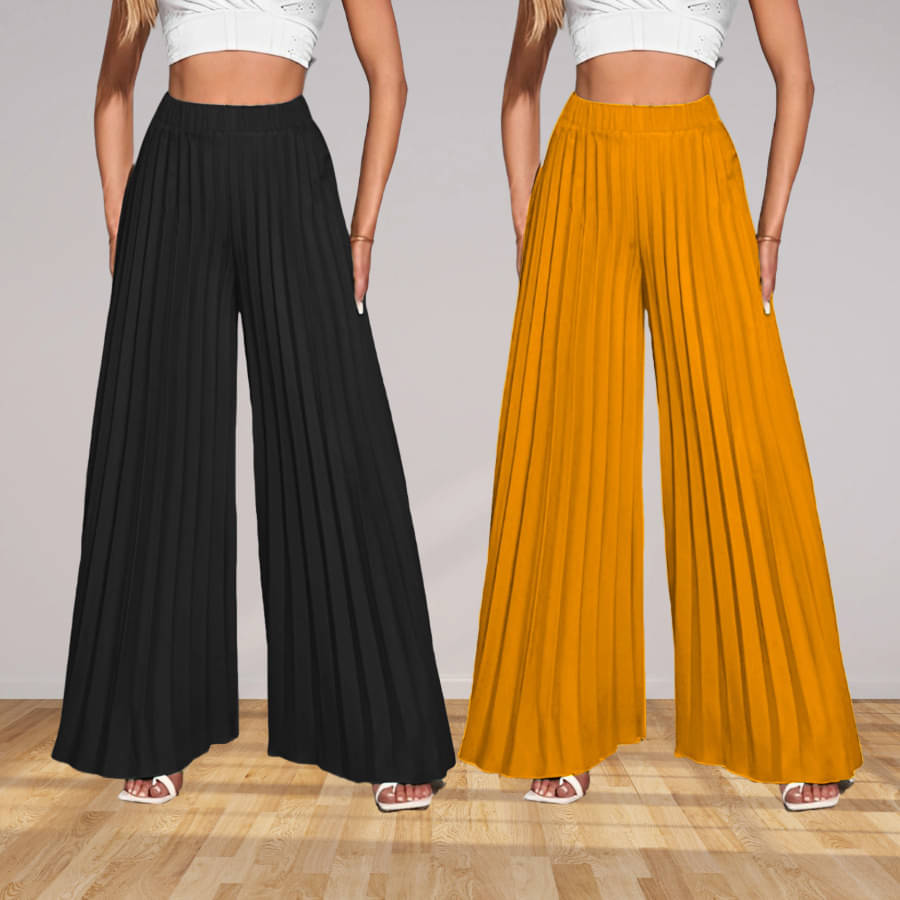     			Kintu Parantu Pack of 2 Polyester Straight Women's Palazzos ( Multicolor 8 )