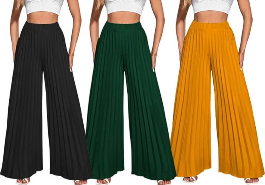     			Kintu Parantu Pack of 3 Polyester Straight Women's Palazzos ( Multicolor 12 )