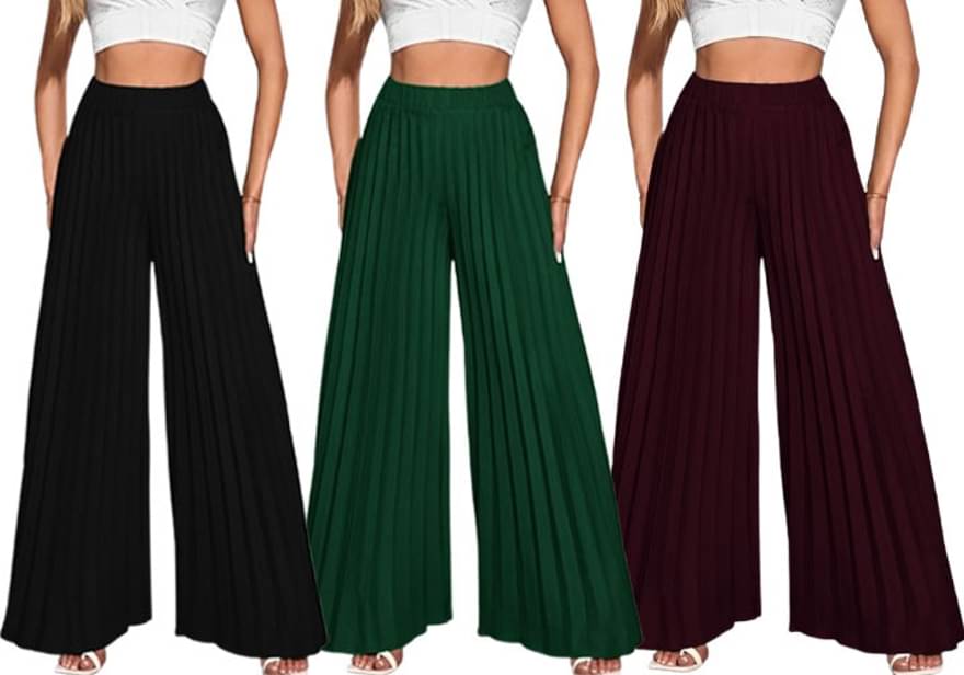     			Lecowar Pack of 3 Polyester Straight Women's Palazzos ( Multicolor 3 )