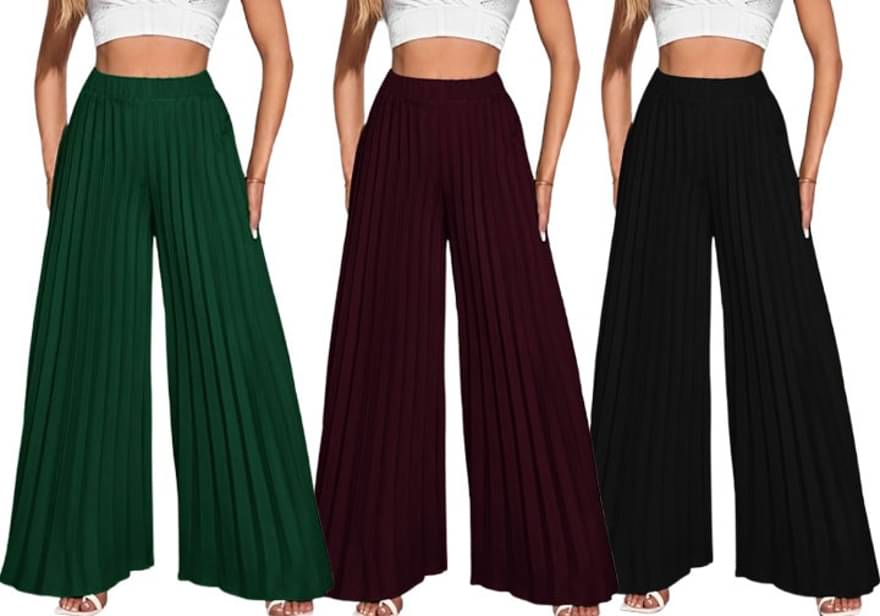 Lecowar Pack of 3 Polyester Straight Women's Palazzos ( Multicolor 8 )     			Lecowar Pack of 3 Polyester Straight Women's Palazzos ( Multicolor 8 )