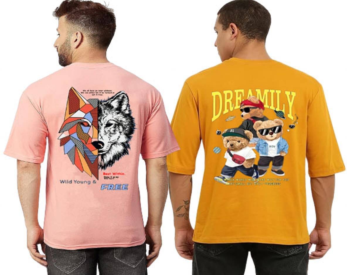     			Lecowar Polyester Regular Fit Printed Half Sleeves Men's Round T-Shirt - Multicolor2 ( Pack of 2 )