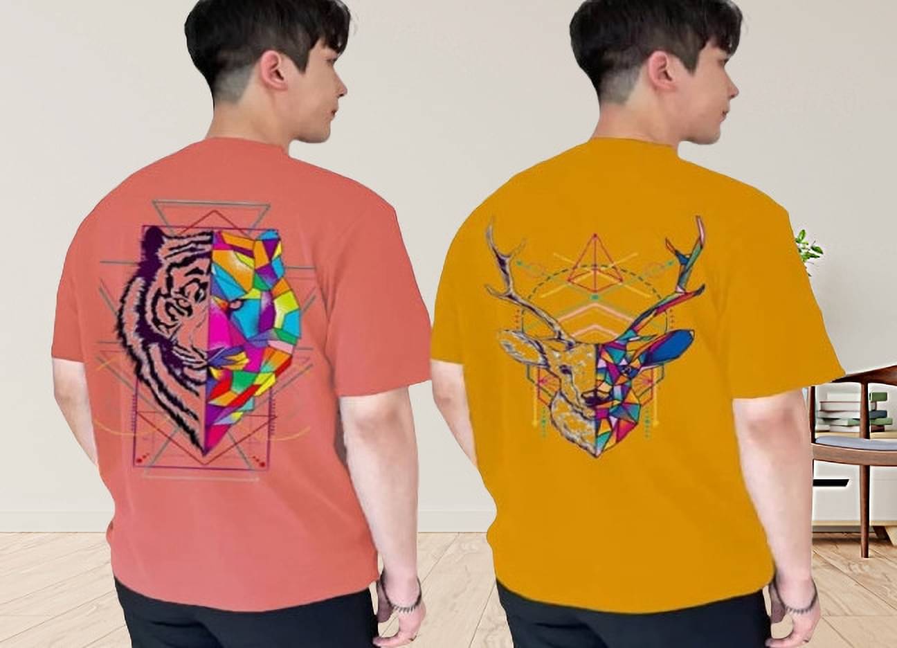     			Lecowar Polyester Regular Fit Printed Half Sleeves Men's Round T-Shirt - Multicolor3 ( Pack of 2 )