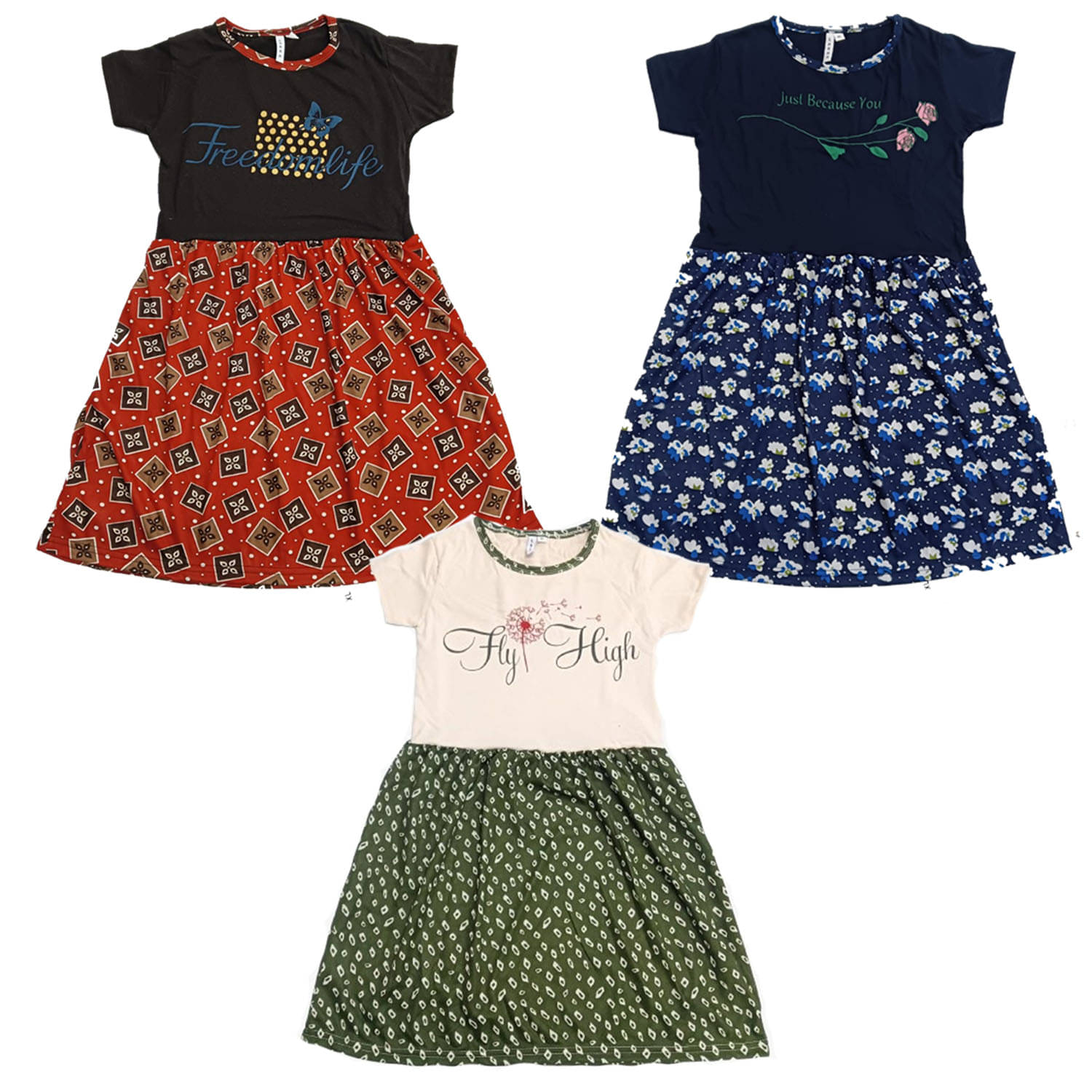     			NEW ERA BY AMARA Cotton Frock For Girls ( Pack of 3 , Multicolor 3 )