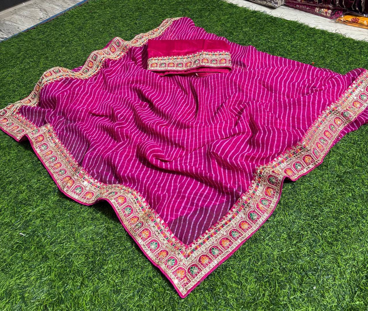 Nil Madhav Art Georgette Embellished Saree With Unstitched Blouse Piece ( Pink ) Nil Madhav Art Georgette Embellished Saree With Unstitched Blouse Piece ( Pink )