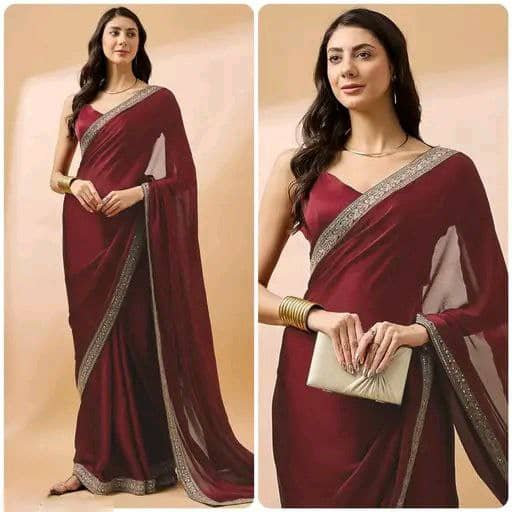Nil Madhav Art Silk Blend Embellished Saree With Unstitched Blouse Piece ( Maroon ) - Sarees | Buy online on ZillyBuy