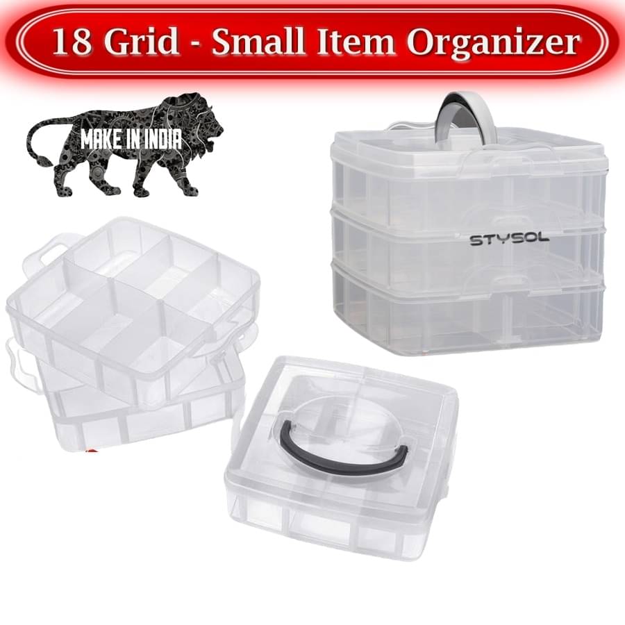     			Stysol 18 Grid Multipurpose Plastic Jewellery Organizer Plastic Grid Box Organizer for Jewelry, Hair Pins,  and Kit Ear Ring Organiser Storage Box for Travel Home Women - Transparent