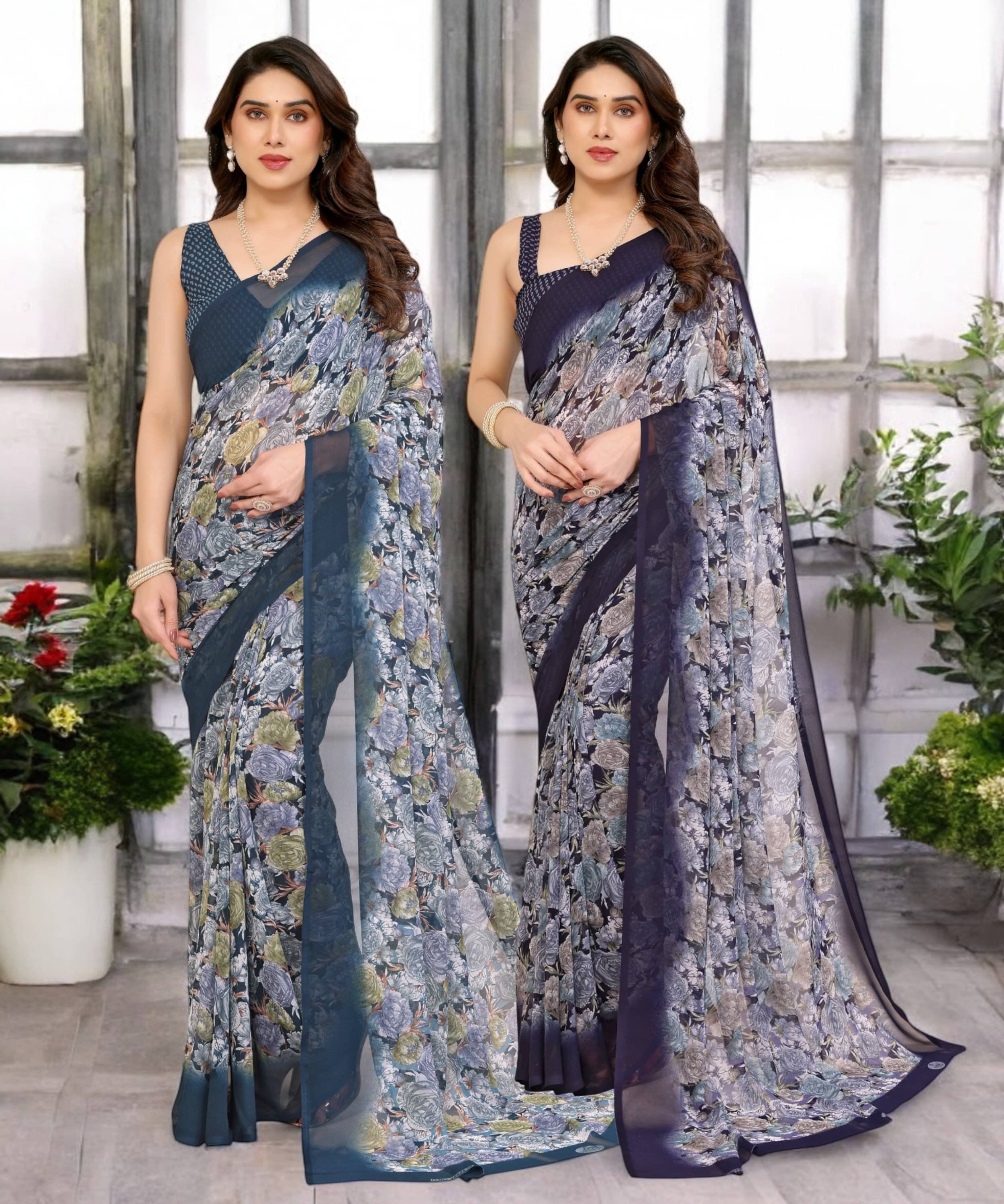     			TTH Georgette Printed Saree Without Blouse Piece ( Multicolor 10 )