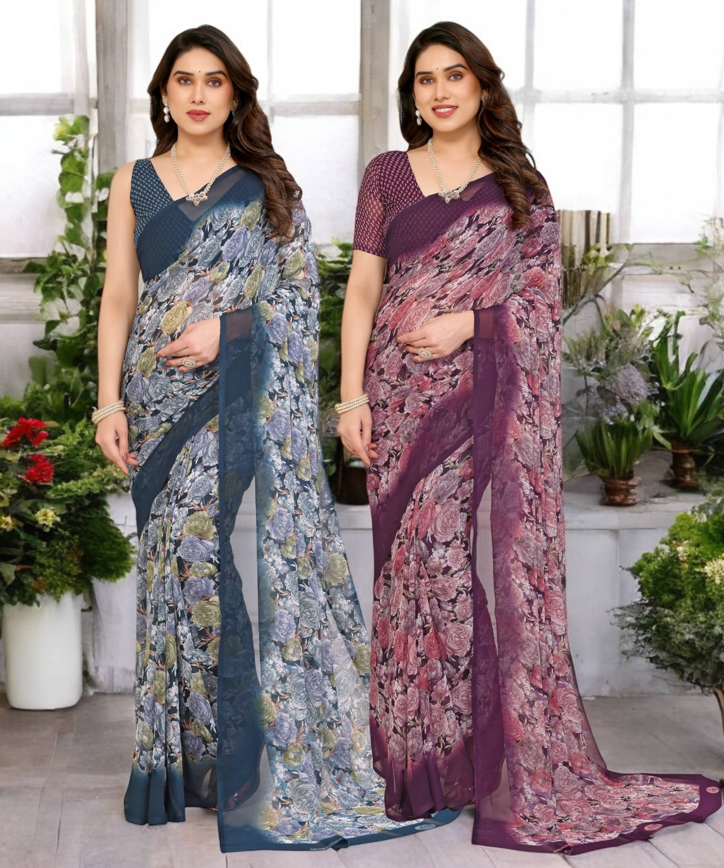     			TTH Georgette Printed Saree Without Blouse Piece ( Multicolor 12 )