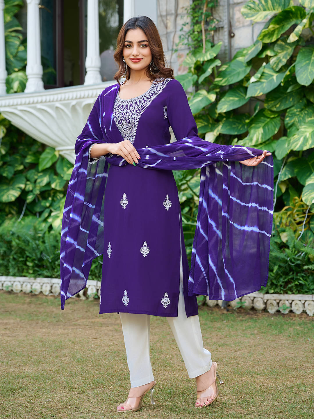 VIBE VISION Silk Blend Embroidered Kurti With Pants Women's Stitched Salwar Suit - Purple ( Pack of 1 ) VIBE VISION Silk Blend Embroidered Kurti With Pants Women's Stitched Salwar Suit - Purple ( Pack of 1 )