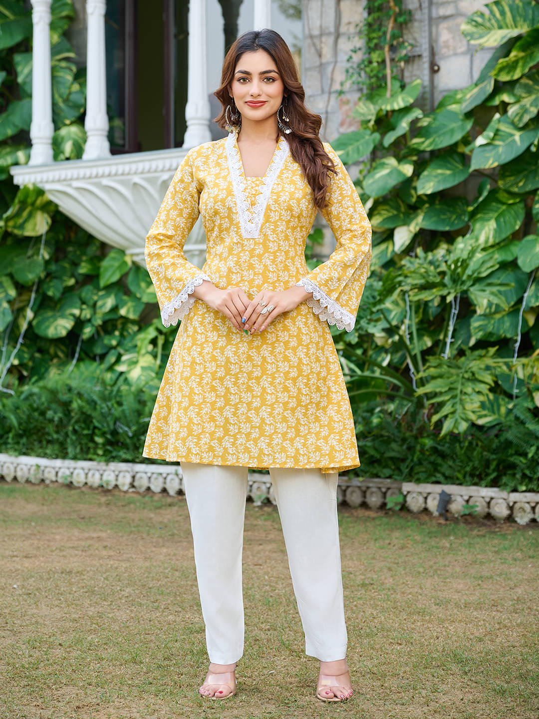 VIBE VISION Silk Blend Printed Kurti With Pants Women's Stitched Salwar Suit - Yellow ( Pack of 1 ) VIBE VISION Silk Blend Printed Kurti With Pants Women's Stitched Salwar Suit - Yellow ( Pack of 1 )