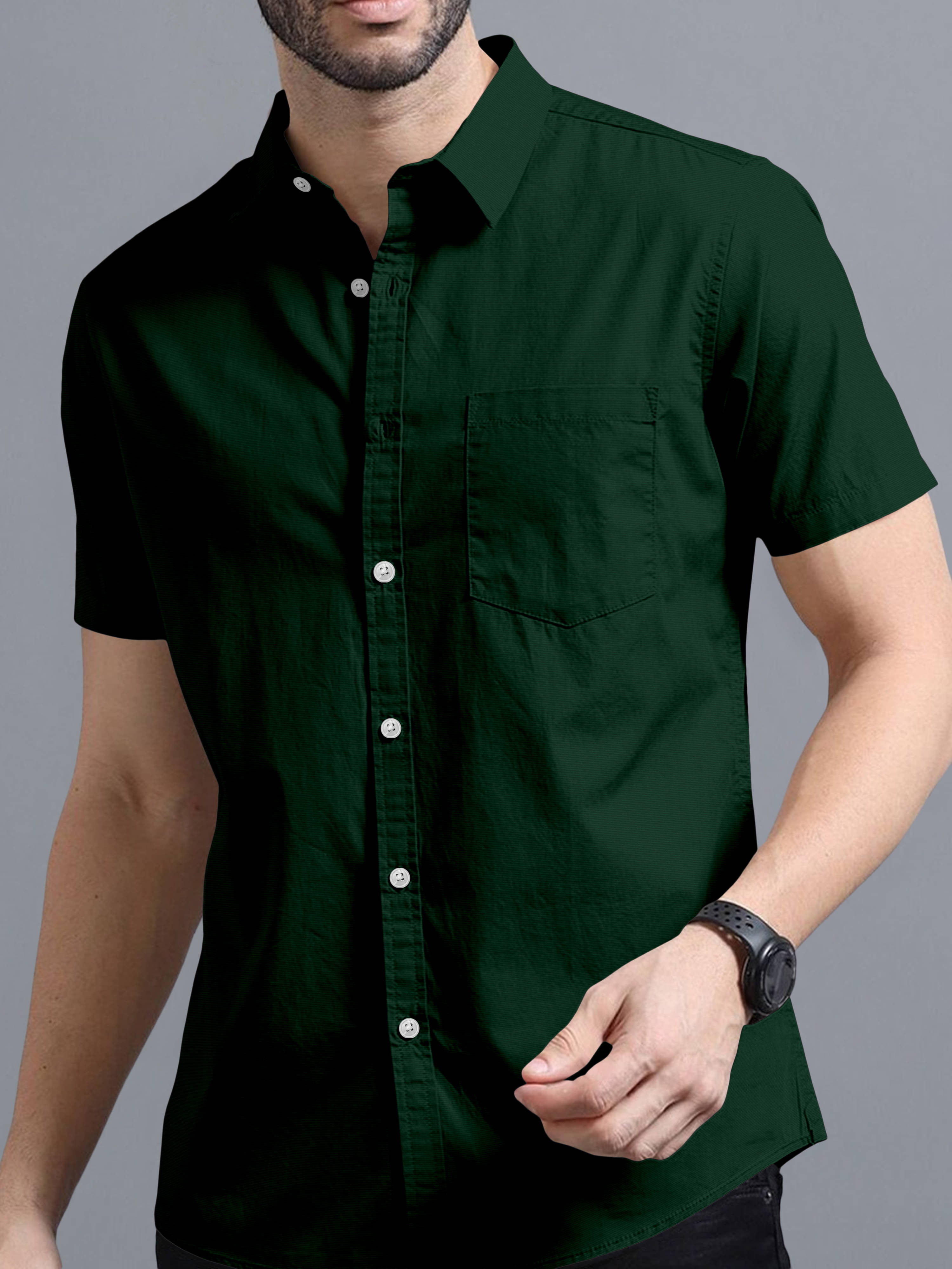     			VTEXX Cotton Blend Regular Fit Solids Half Sleeves Men's Casual Shirt - Dark Green ( Pack of 1 )