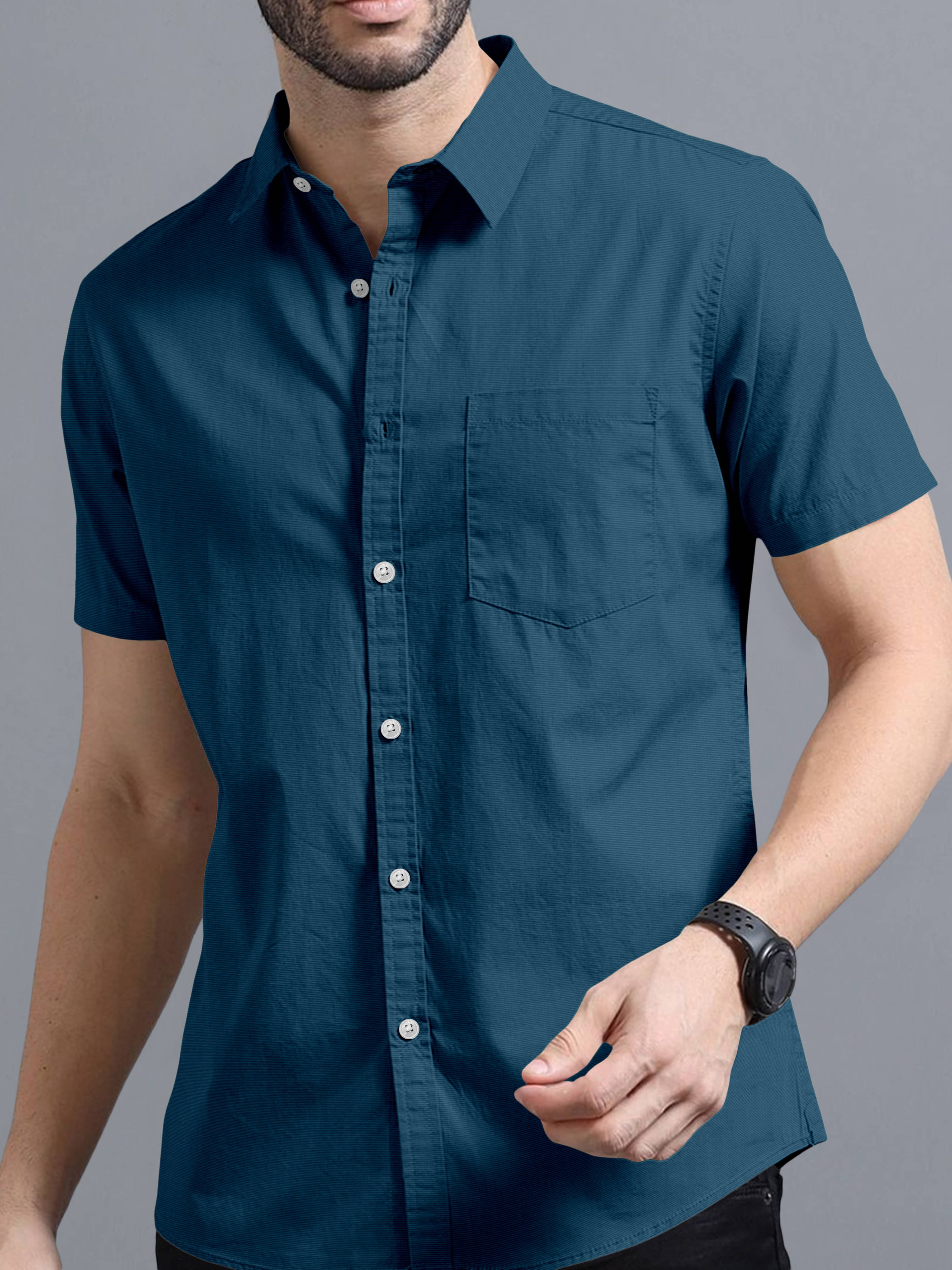     			VTEXX Cotton Blend Regular Fit Solids Half Sleeves Men's Casual Shirt - Teal ( Pack of 1 )
