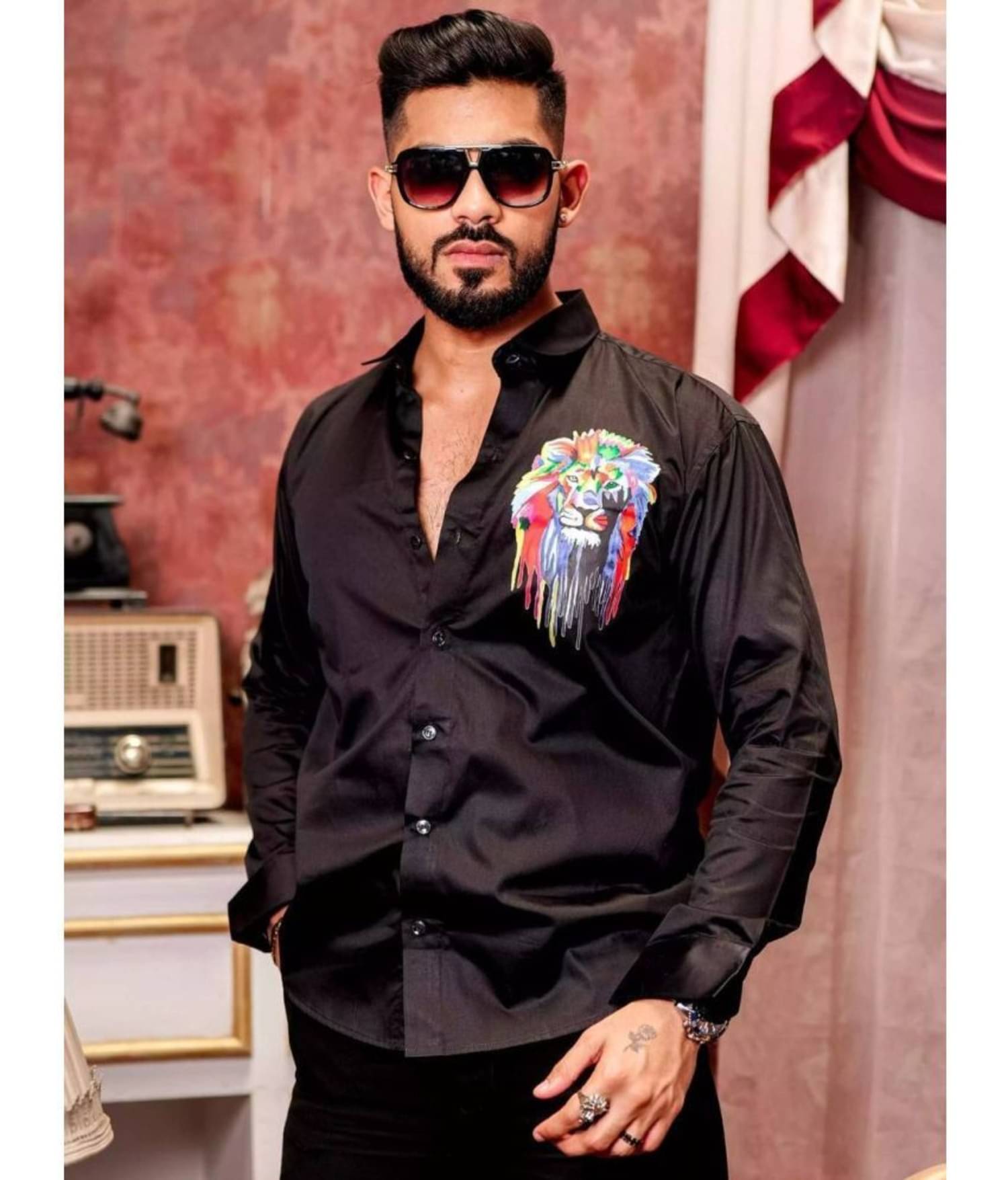     			bluecorp enterprise 100% Cotton Regular Fit Printed Full Sleeves Men's Casual Shirt - Black ( Pack of 1 )
