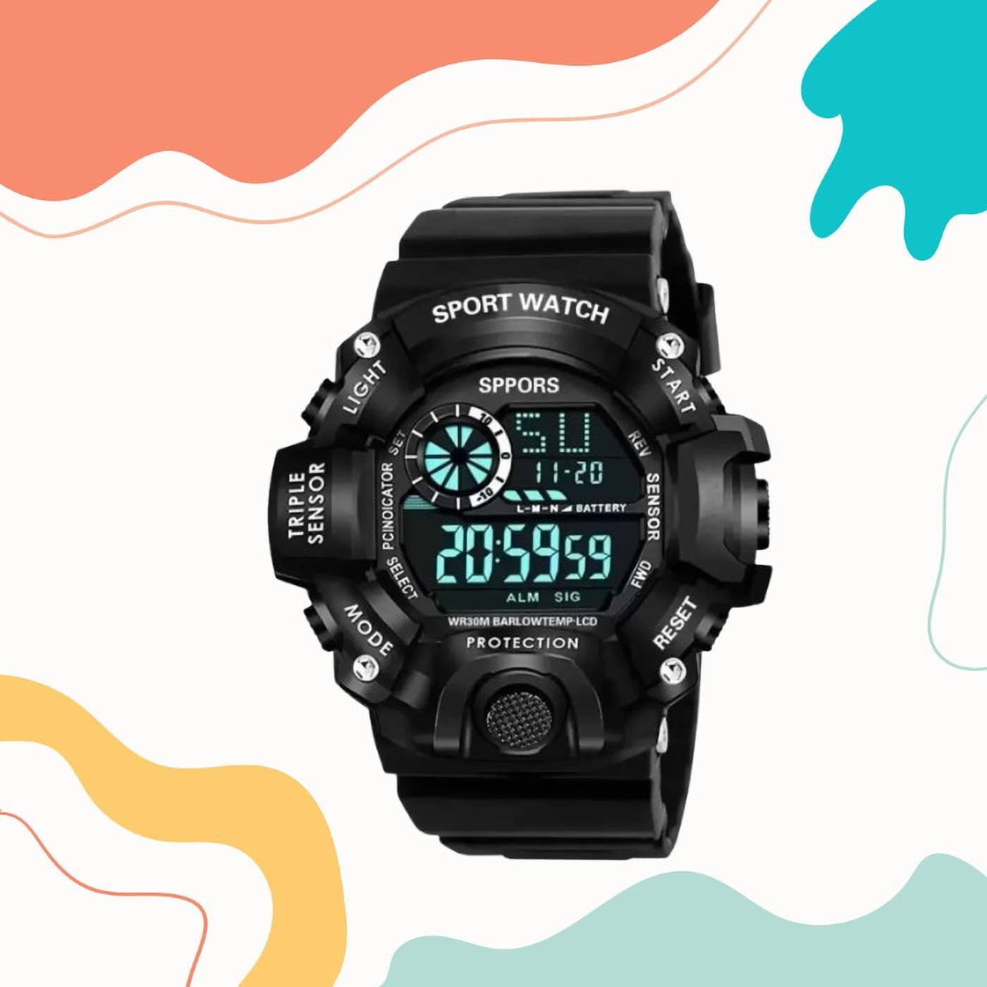     			chronorex Black Silicon Digital Men's Watch