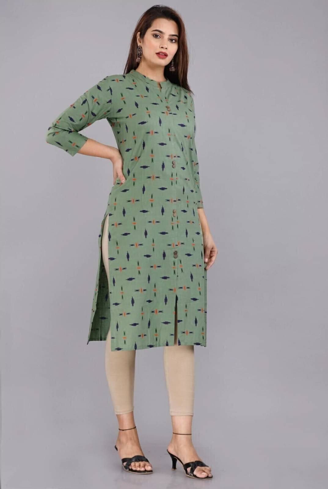     			silky style Pack of 1 Cotton Printed Front Slit Women's Kurti - ( Light Green )