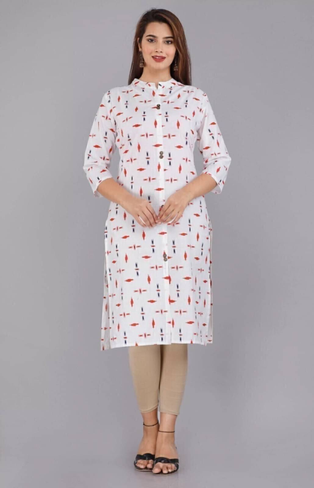silky style Pack of 1 Cotton Printed Front Slit Women's Kurti - ( White ) silky style Pack of 1 Cotton Printed Front Slit Women's Kurti - ( White )