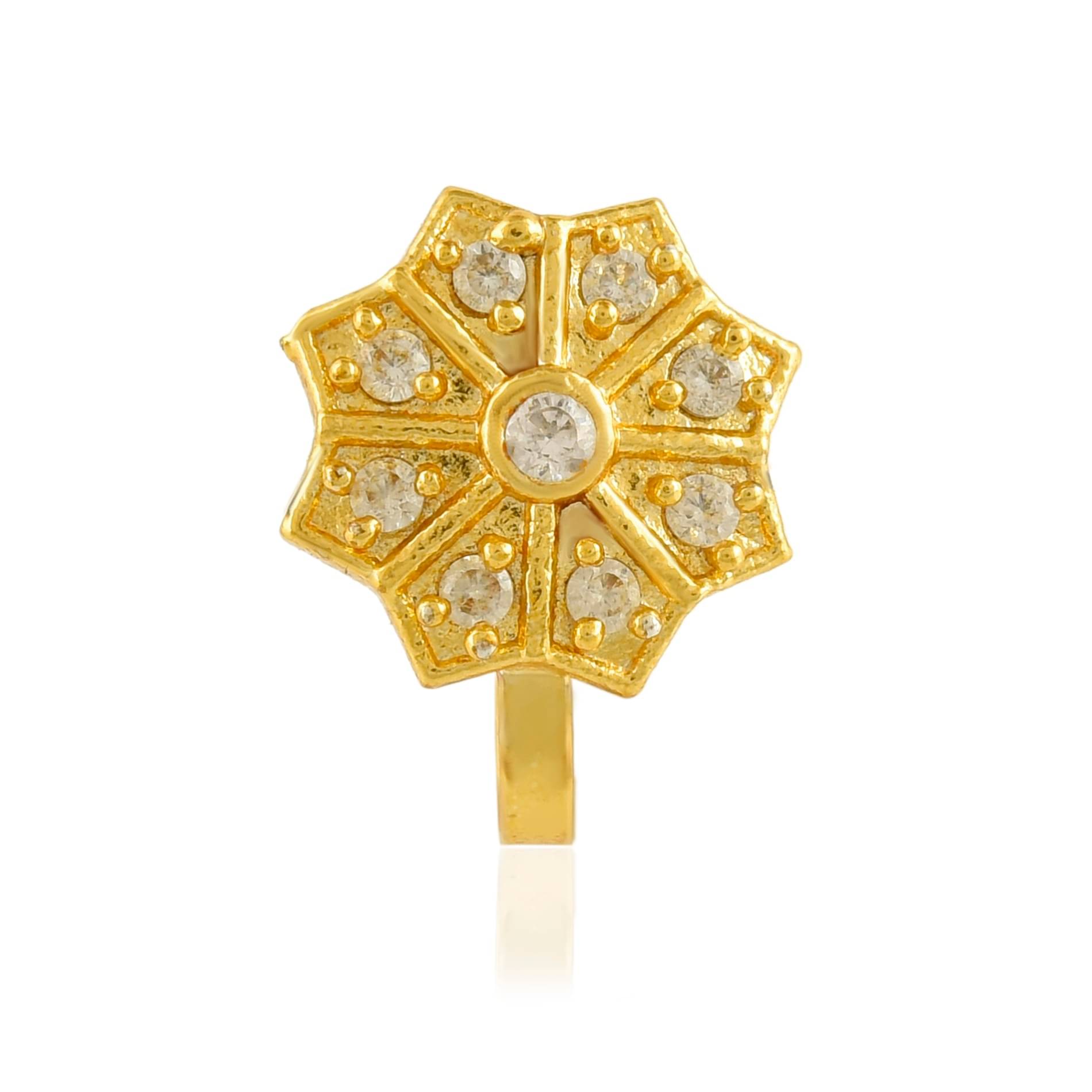 ADMIER GOLD PLATED CZ STUDDED FLORAL DESIGN DESIGNER NATH NOSEPIN FOR GIRLS WOMEN ADMIER GOLD PLATED CZ STUDDED FLORAL DESIGN DESIGNER NATH NOSEPIN FOR GIRLS WOMEN