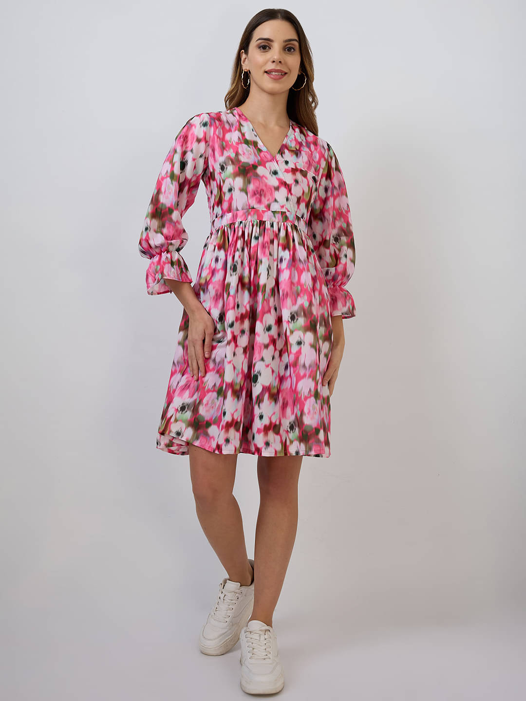 Amarasha Women Crepe Printed Fit & Flare Dress ( Pink ) Amarasha Women Crepe Printed Fit & Flare Dress ( Pink )