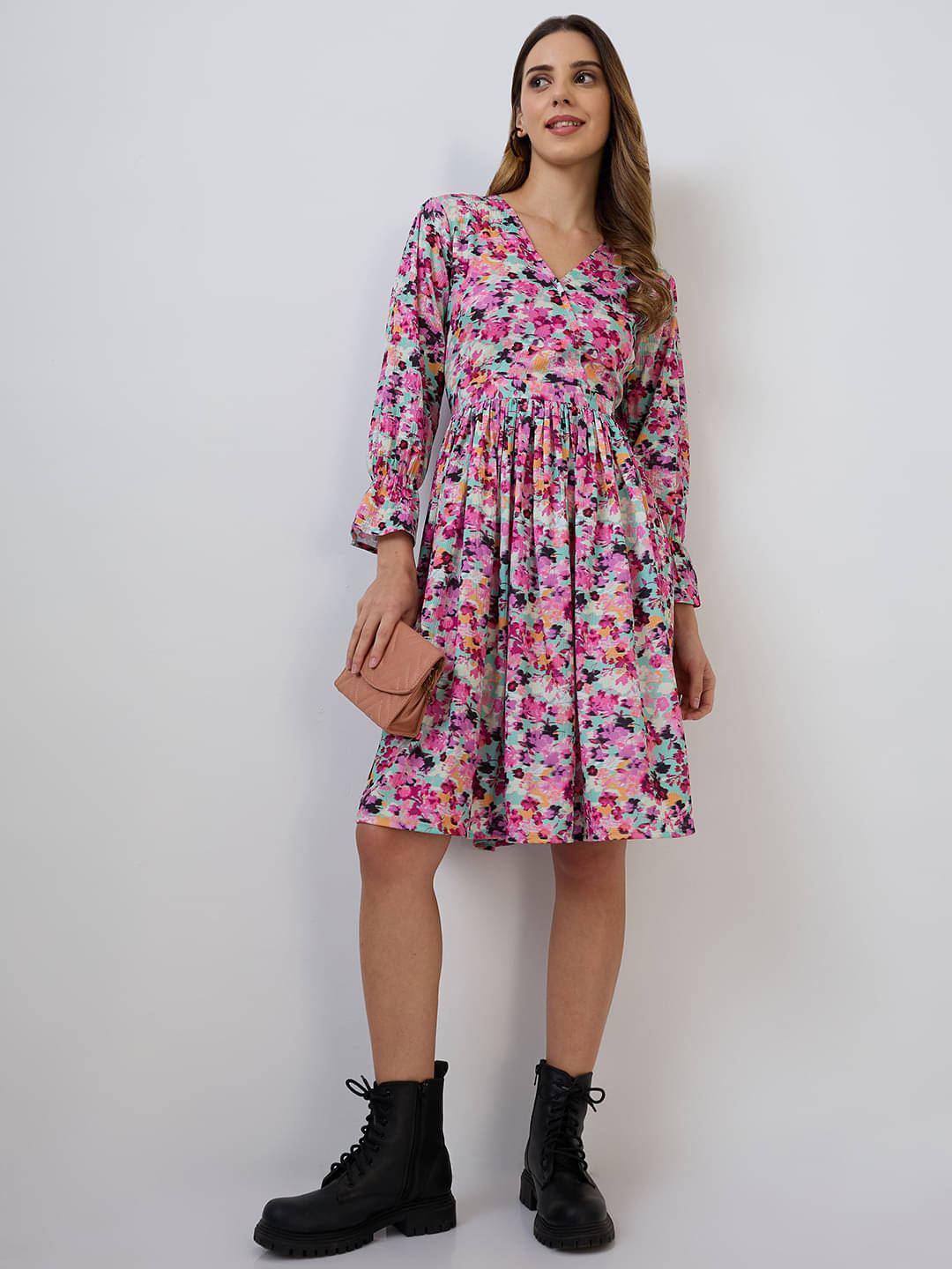 Amarasha Women Crepe Printed Fit & Flare Dress ( Purple ) Amarasha Women Crepe Printed Fit & Flare Dress ( Purple )