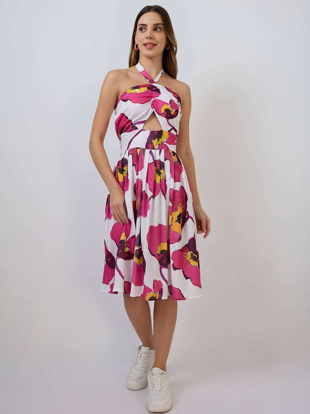 Amarasha Women Crepe Printed Fit & Flare Dress ( Pink ) Amarasha Women Crepe Printed Fit & Flare Dress ( Pink )