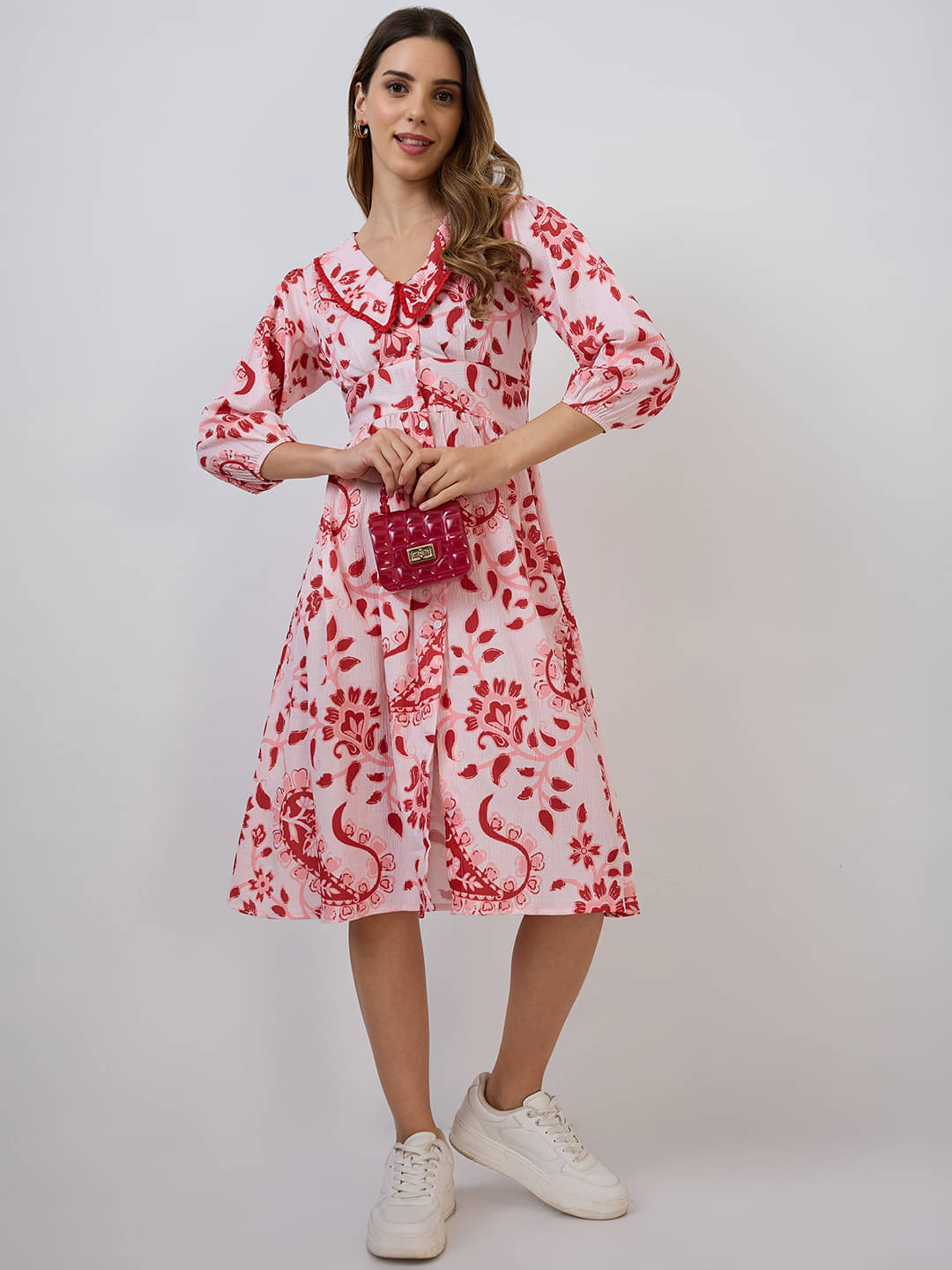     			Amarasha Women Crepe Printed Fit & Flare Dress ( Red )