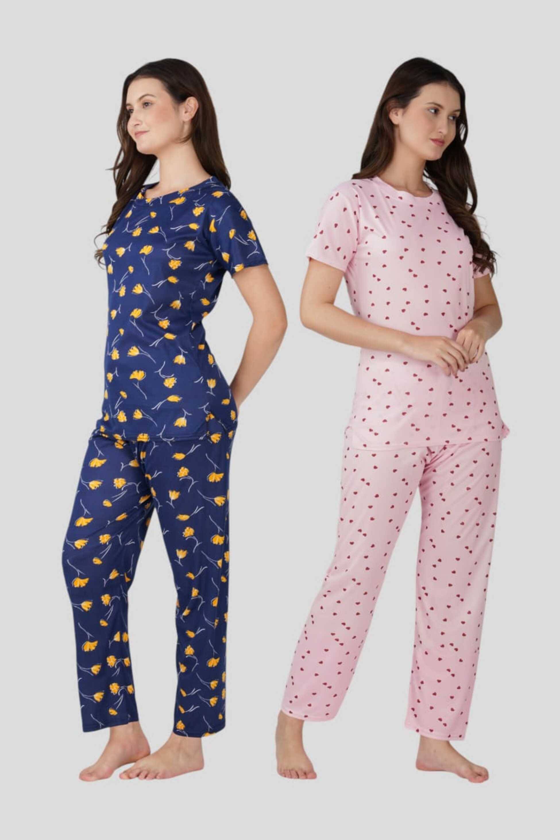 BIG MAKE GROUP Navy Blue,Light Pink Hosiery Women's Nightwear Nightsuit Sets ( Pack of 2 )     			BIG MAKE GROUP Navy Blue,Light Pink Hosiery Women's Nightwear Nightsuit Sets ( Pack of 2 )