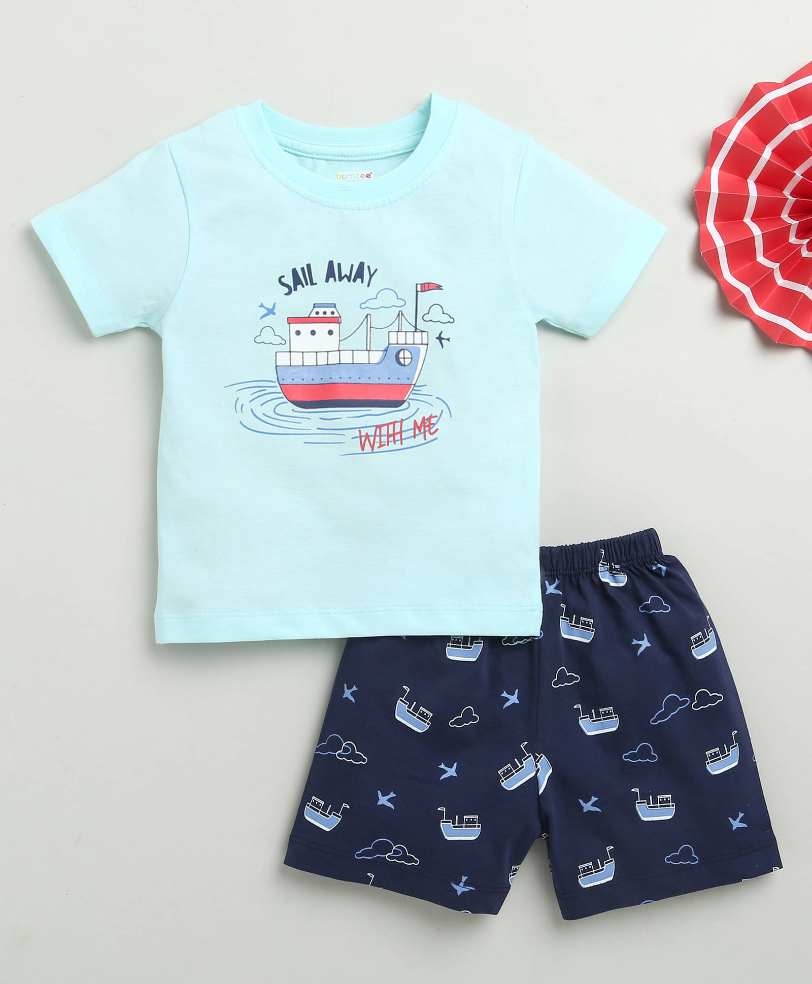     			BUMZEE Pack of 1 Baby Boys Cotton T-shirt & Shorts ( Blue )