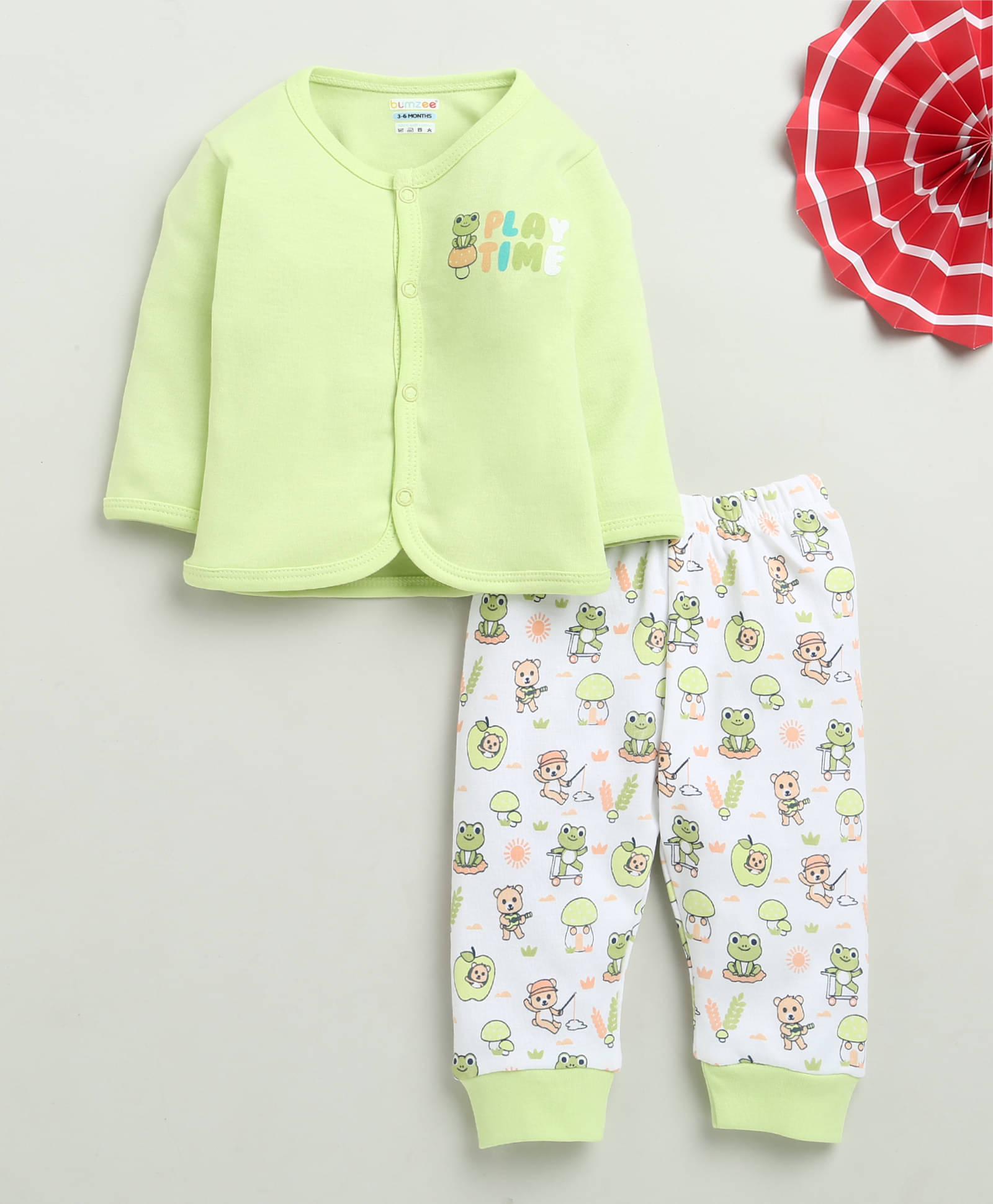     			BUMZEE Pack of 1 Baby Boys 100% Cotton Tshirt & Pajama Set ( Green )