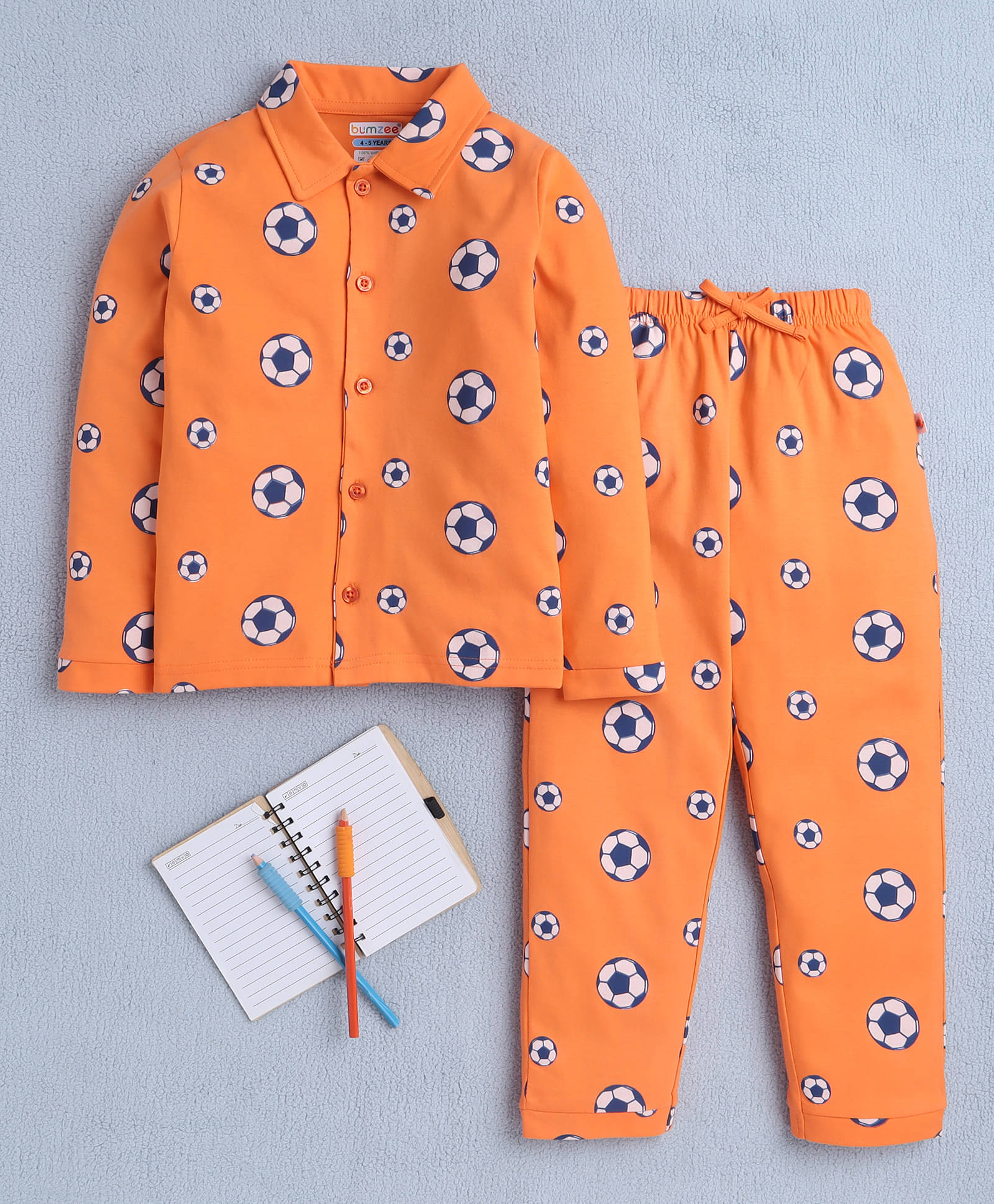     			BUMZEE Pack of 1 Boys 100% Cotton Tshirt & Pajama Set ( Orange )
