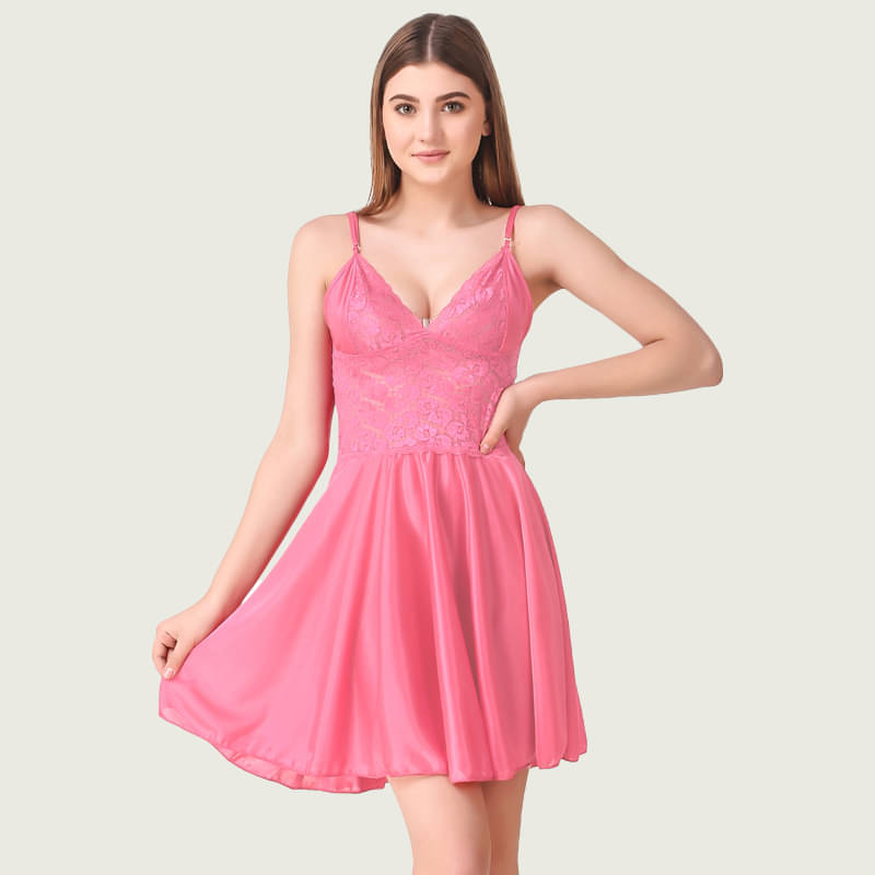 COMFY ATTIRE Pink Satin Women's Nightwear Baby Doll Dresses With Panty ( Pack of 1 ) COMFY ATTIRE Pink Satin Women's Nightwear Baby Doll Dresses With Panty ( Pack of 1 )