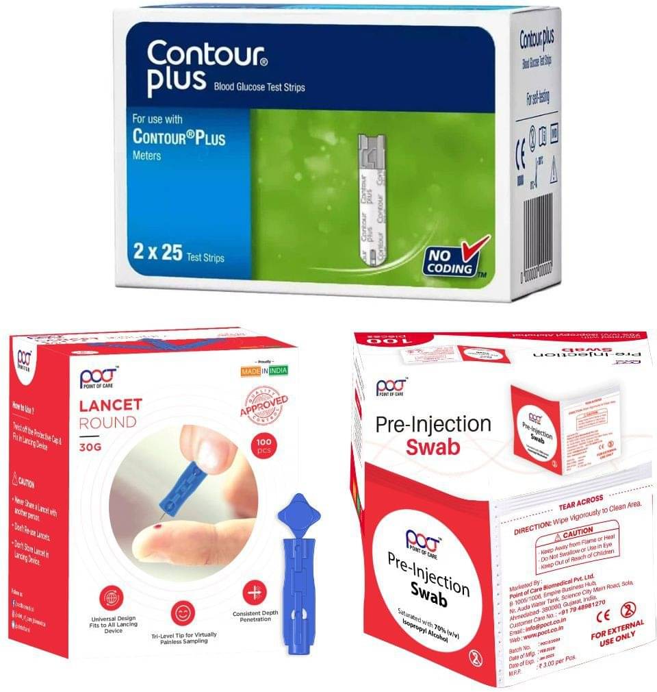     			Contour Plus 100 Lancet, 100 Swab 100 Test Strips