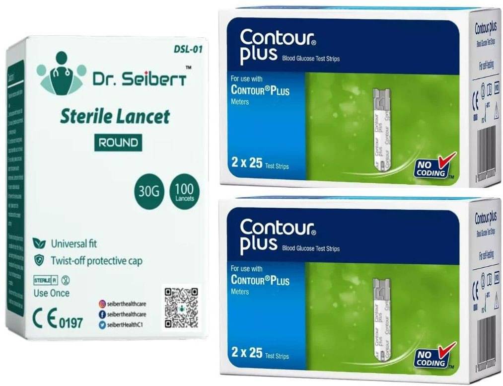     			Contour Plus 100 Lancet, 100 Swab 100 Test Strips